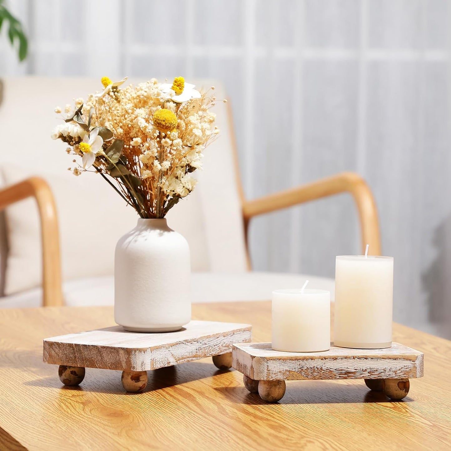 Wooden Risers for Display Pedestal Stand Wooden for Decor Farmhouse / White / 8 x 4.3 / Set of 3