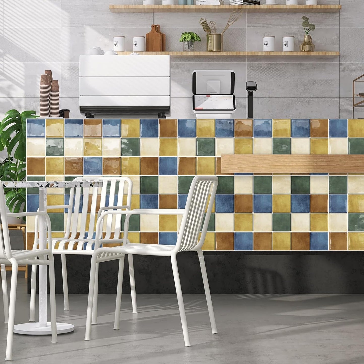 Colorful Peel and Stick Backsplash Tiles Kitchen Bathroom Square Self Adhesive Wall / Multicoloured