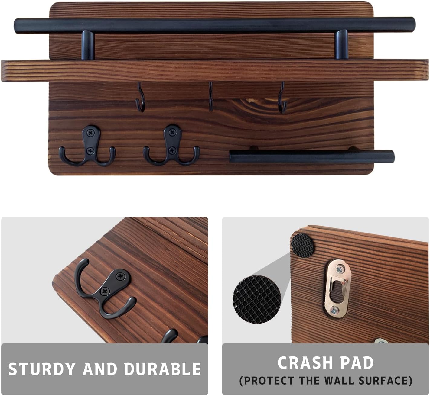 Wooden Wall Mounted Key and Mail Holder Organizer
