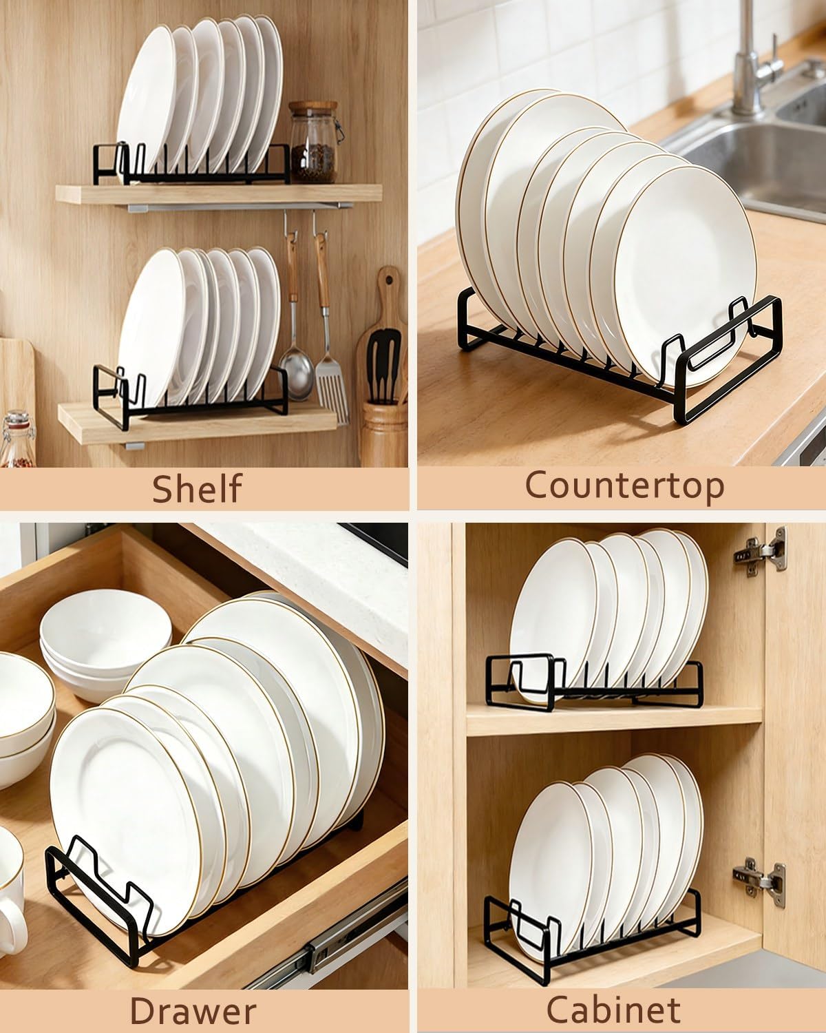 2 Pack Plate Holders for Cabinet Upright Cabinet Dish Drying Racks Organizers (for 6In. 10In. Plates) Metal Plate