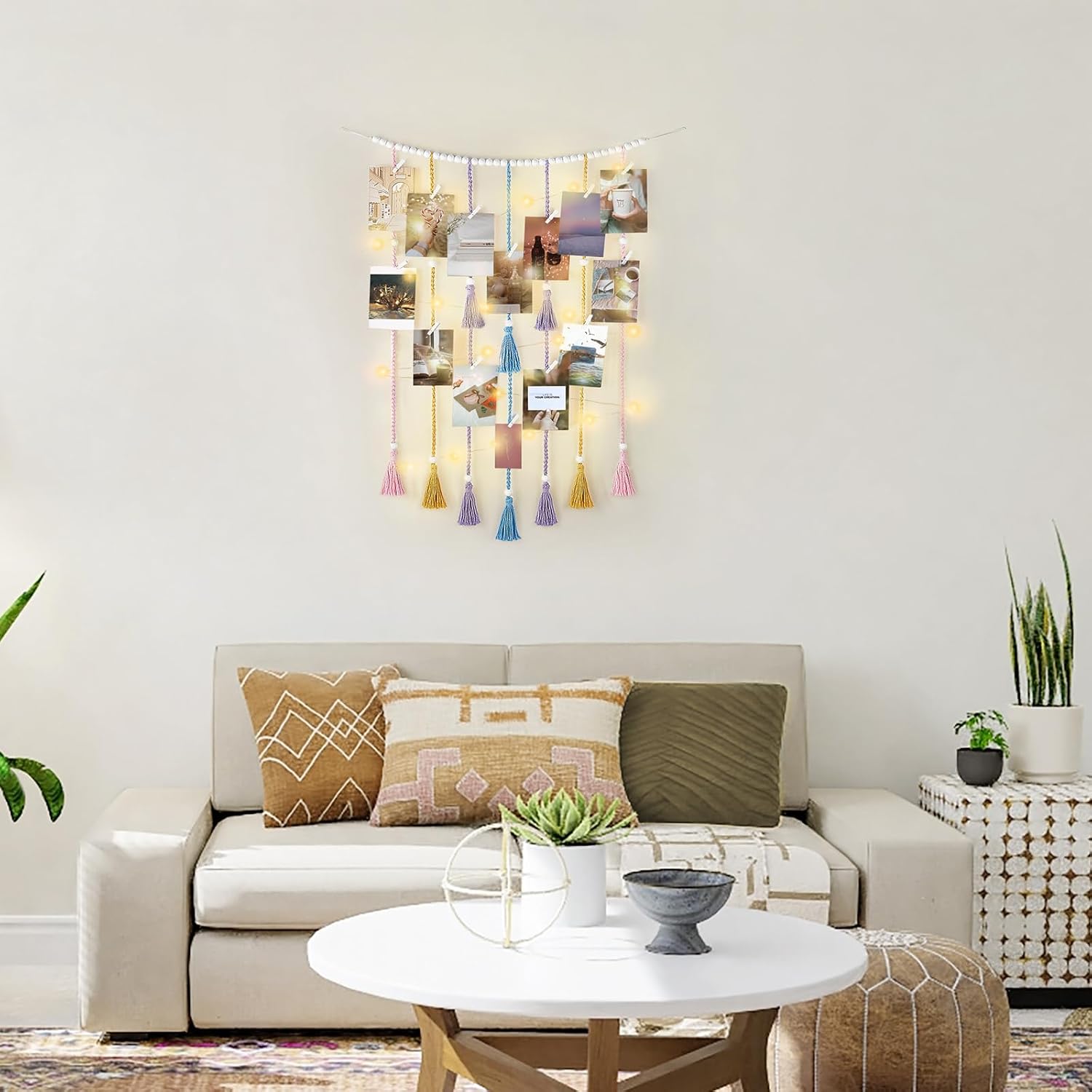 String Lights Boho Room Bedroom Wooden Beads Garland Picture / Medium / Multi Color
