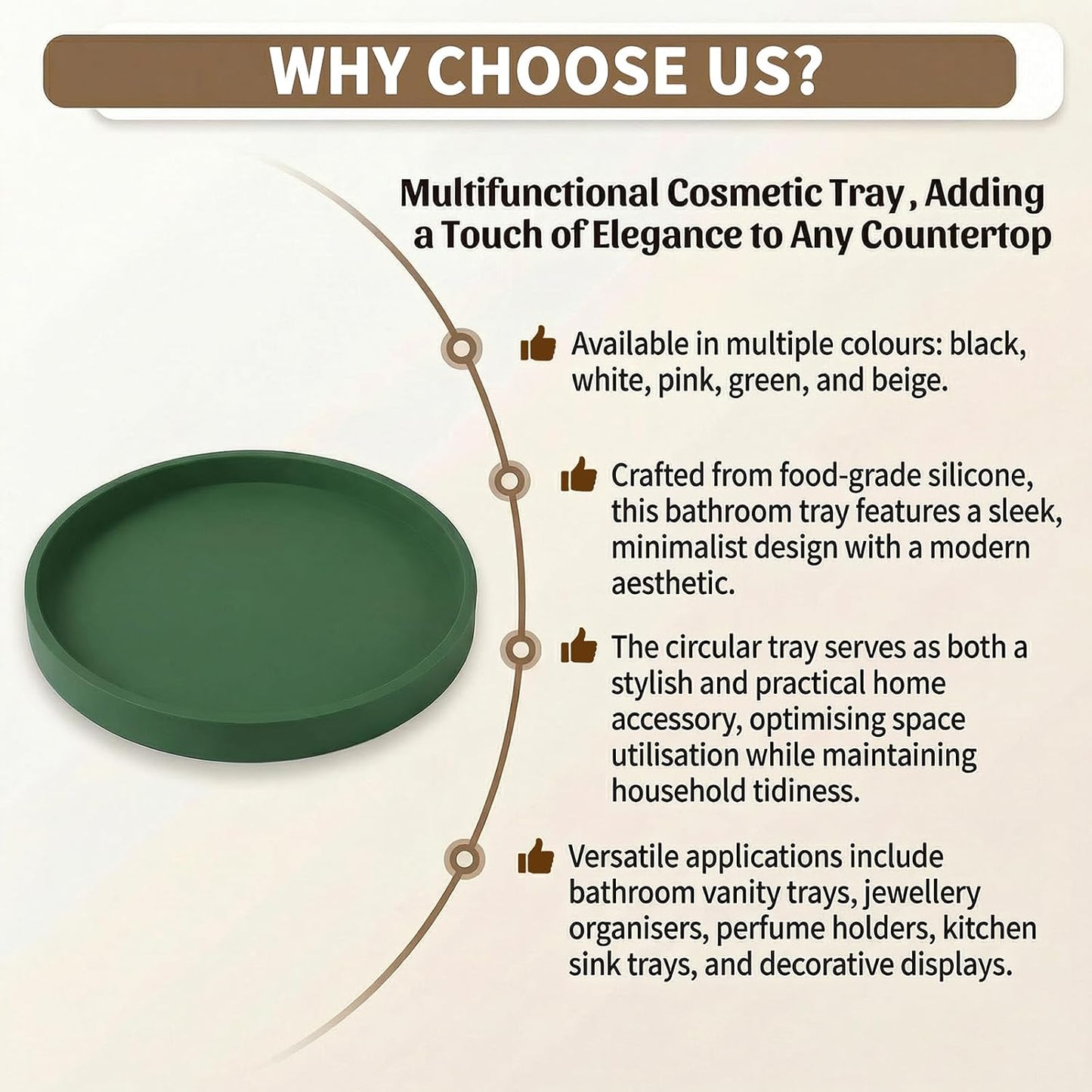 Vanity Trays / Round Tray Silicone / Green / 10.6 / 10.6 Inch