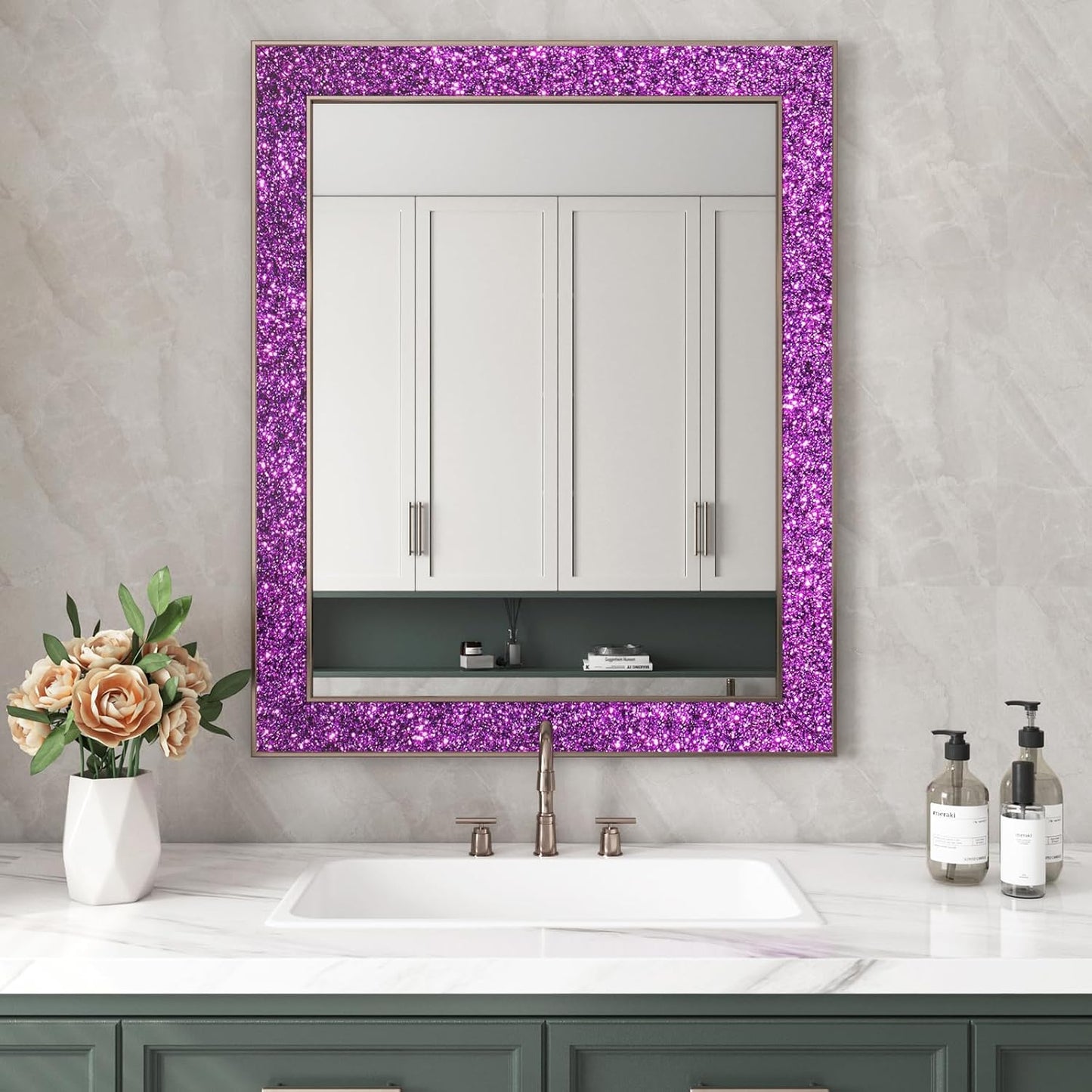 Violet Glitter Wallpaper Border Peel and Stick Wall Border Trim Removable Room / 3.9 x 200 / Purple