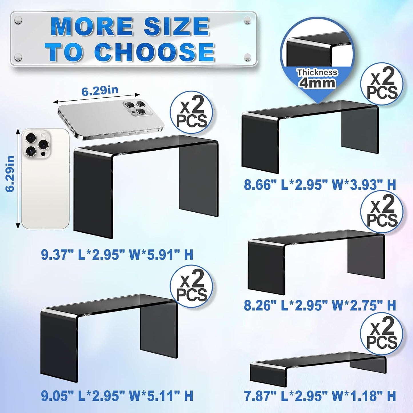 Aheroi Acrylic Risers Display Stands, Acrylic Stands for Display 10Pcs 2Set | Arylic Display Stands Shelf Riser, Black