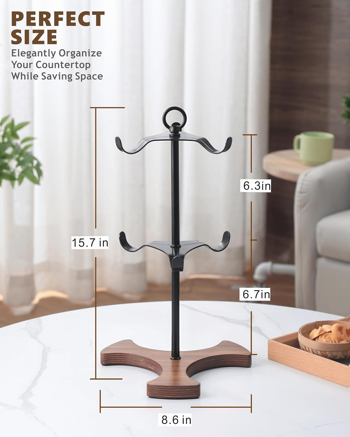 Mug Holder Tree for Countertop | 2-Tier Coffee Cup Stand & Rack Holds 6 Large Mugs, 5oz to 20oz | Space-Saving Mug