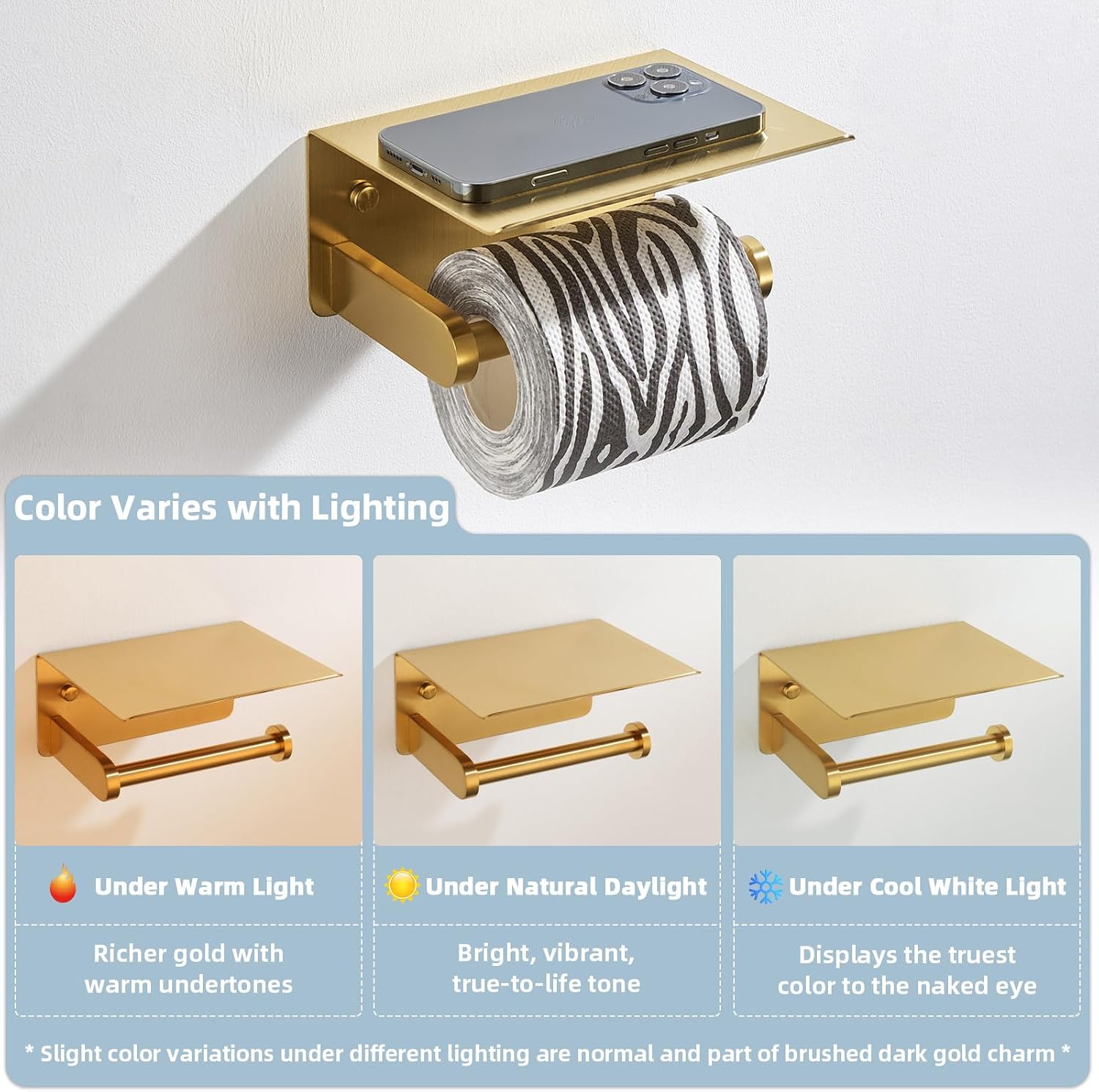 APLusee Toilet Paper Holder, Brushed Gold, 304 Stainless Steel | Wet Wipes & Air Freshener Storage, Space-Saving