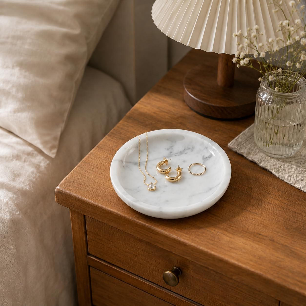 Small Natural Marble Jewelry Tray Key Plate Holder Dish Trinket Decor Catch / Bianco Carrara White
