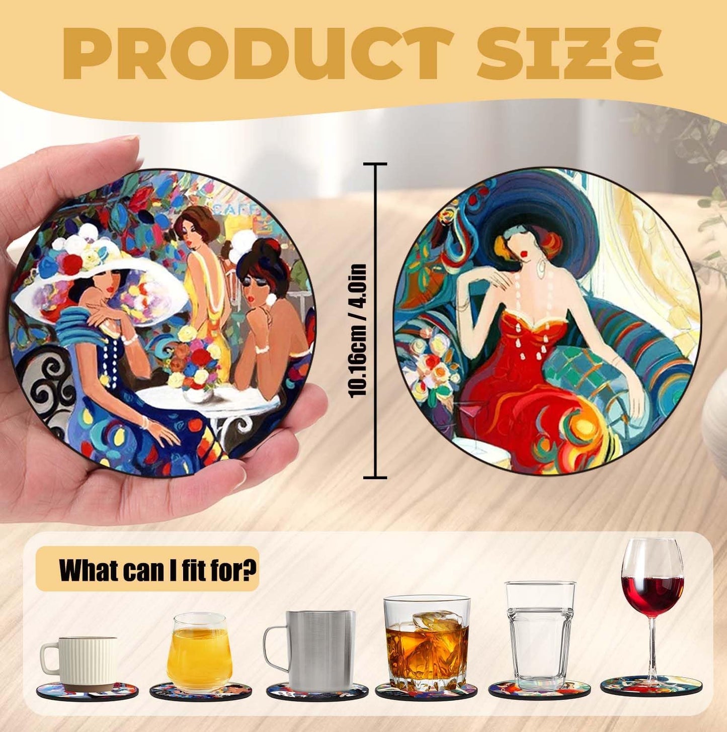 Holder / PU Leather Coasters for Drinks / Abstract Oil Painting Art / Set of 12