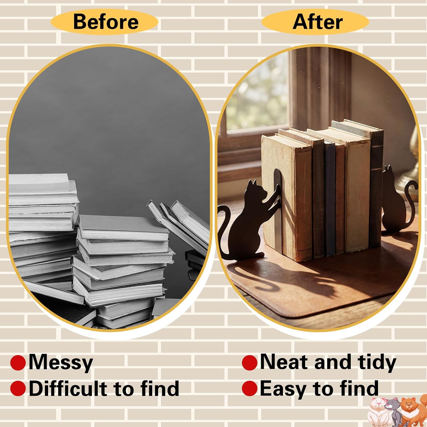 Metal Bookends Push Bookends Book Ends / Cat