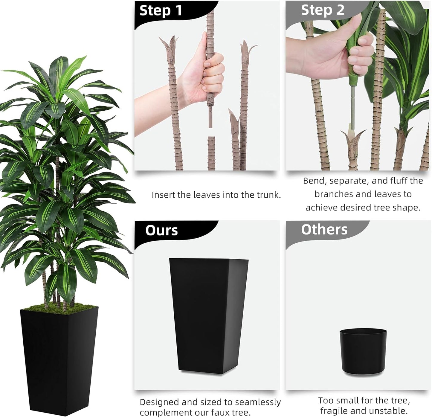 Faux Yucca Tall Fake Floor Plant in Pot / Black / 5ft / 5 Inch