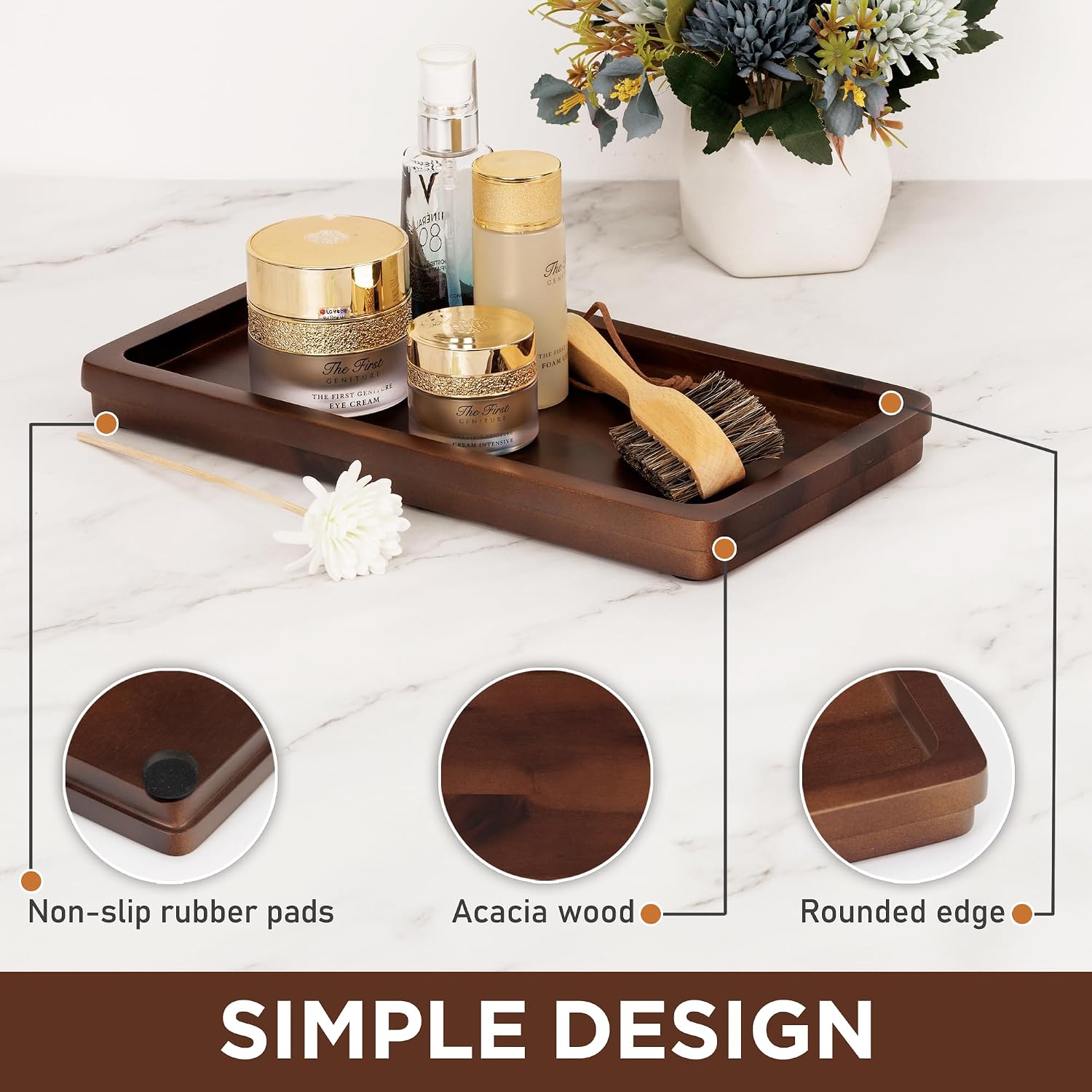 Bathroom Vanity Tray in of Acacia Wood / 11.8 x 5.9