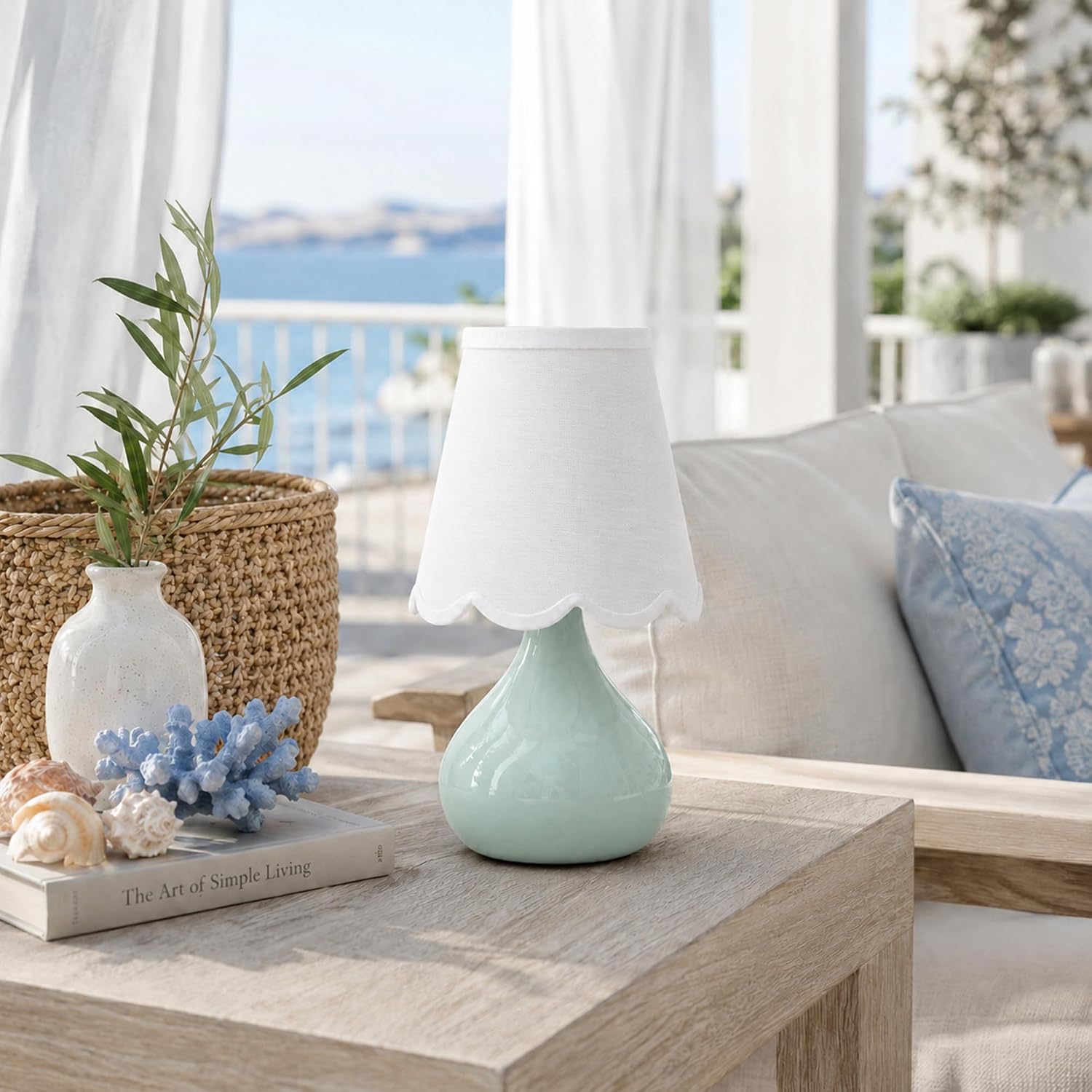 14" Cordless Table Lamp, Rechargeable Ceramic Bedside Lamp with Magnetic LED Bulb, Stepless Dimmable & 3 Colors