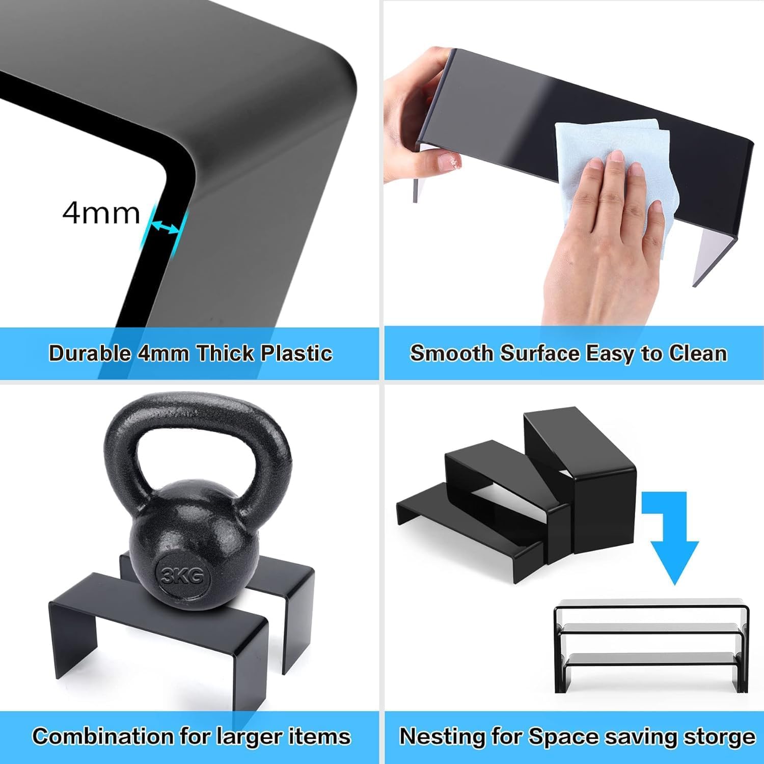 Clear Risers Display Stands / Black / Regular 2 Sets Rectangle / Set of 12
