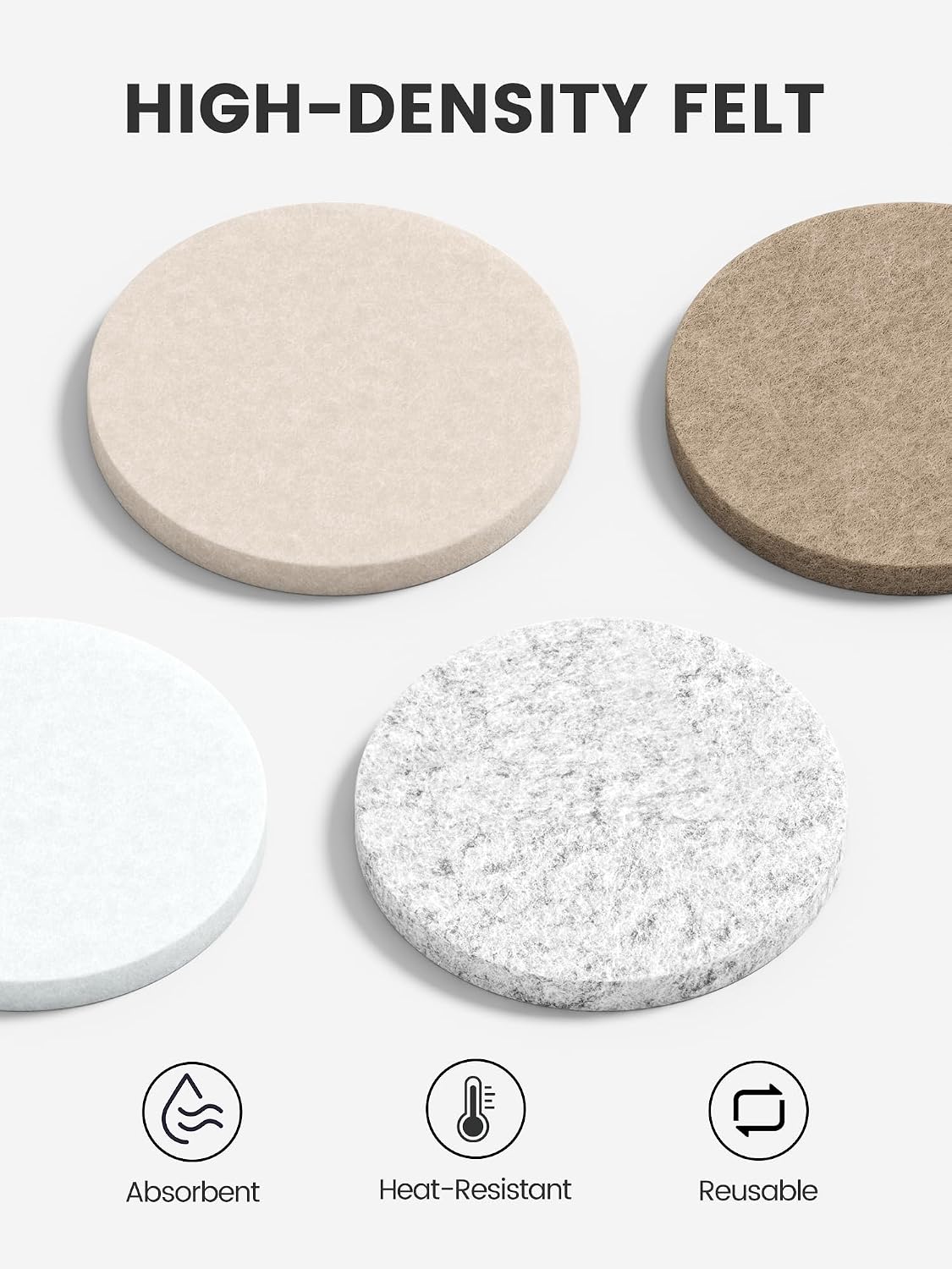 Holder / Felt Coasters for Drinks / Stone Beige / Round - 8 Count / Set of 8