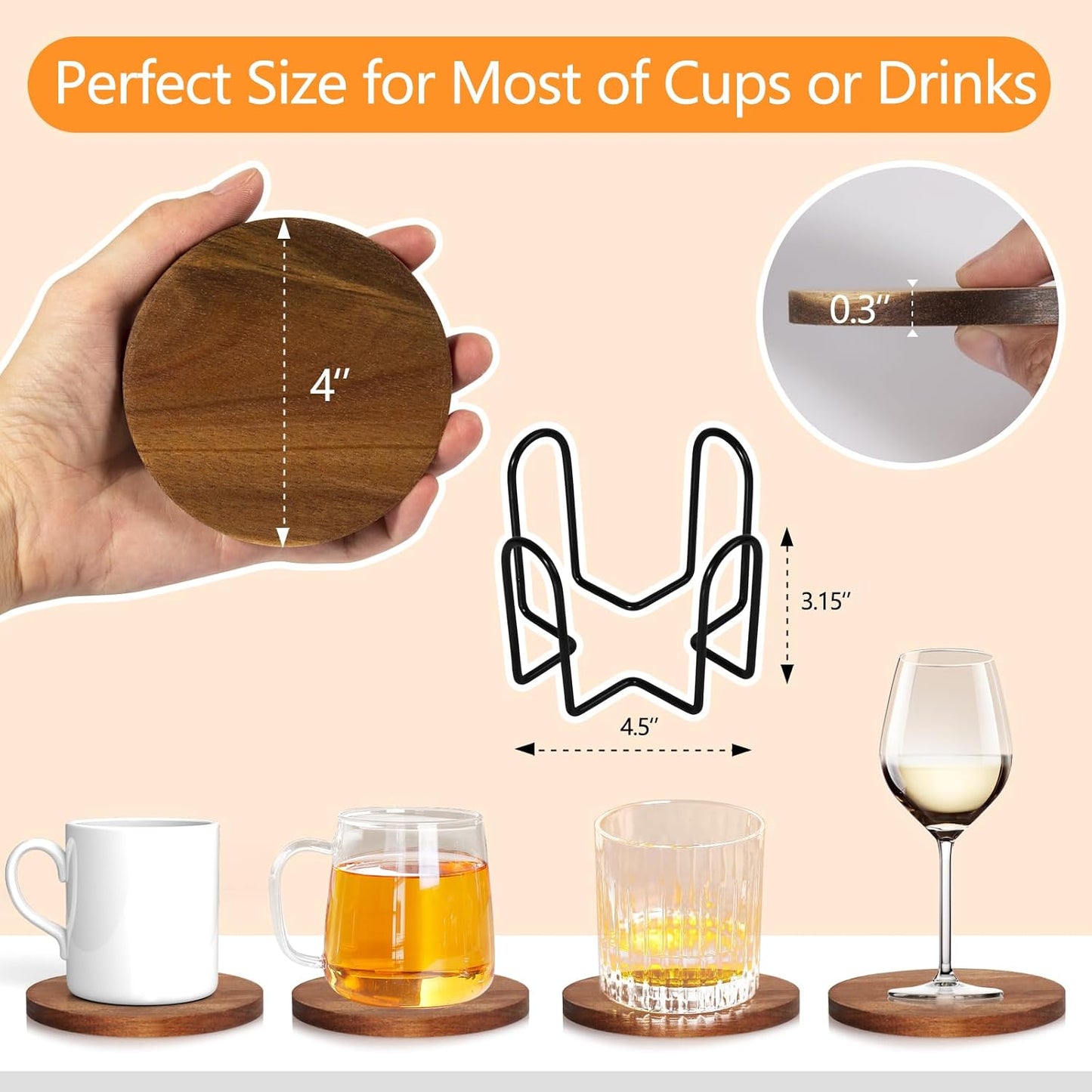 Holder / Wooden Coasters for Drinks Absorbent / Set of 20