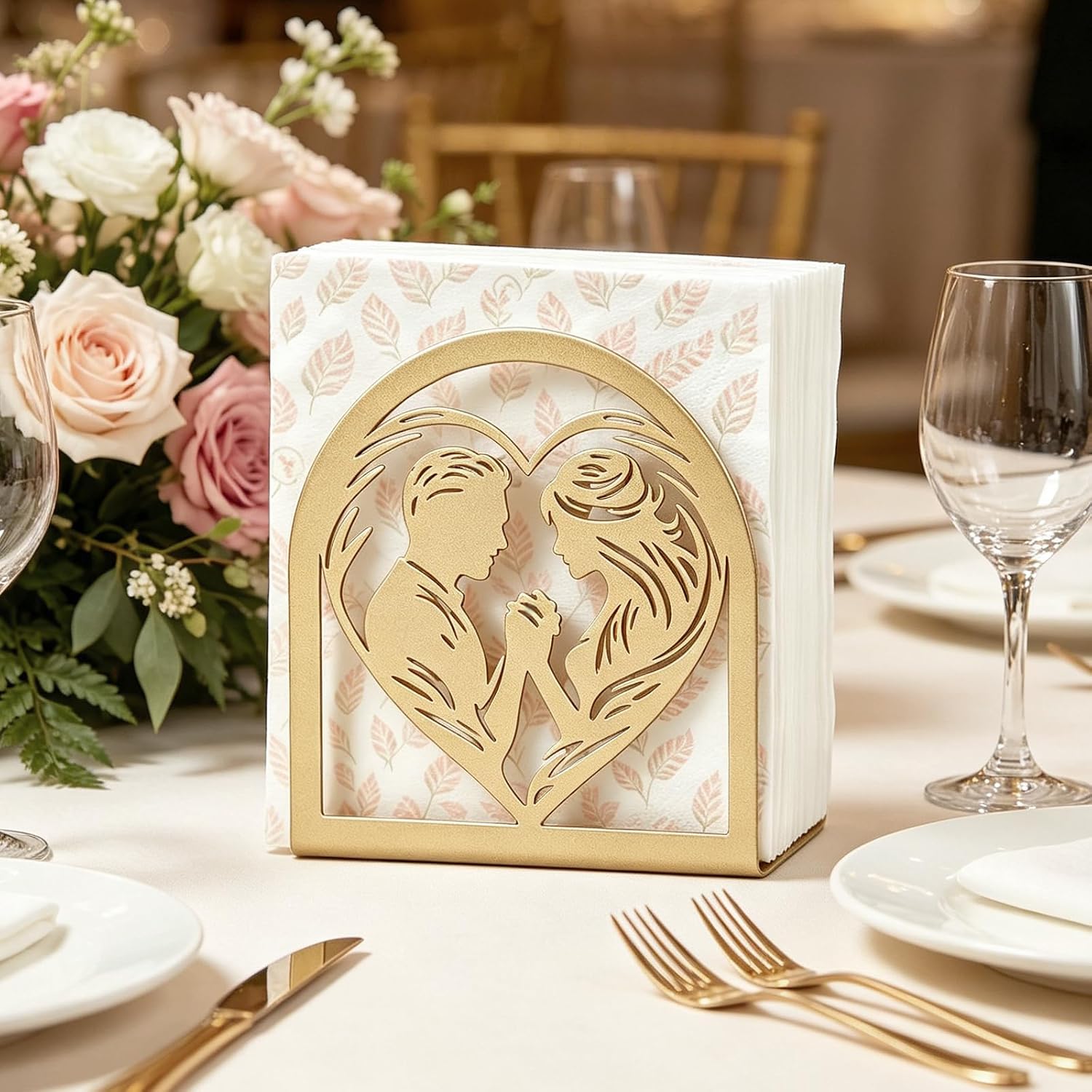 Napkin Holder / Love-Themed Decorative Metal Napkin Dispenser / Gold