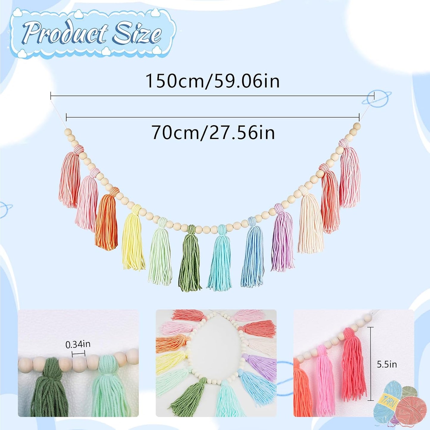 Boho Yarn Tassel Garland / Colorful