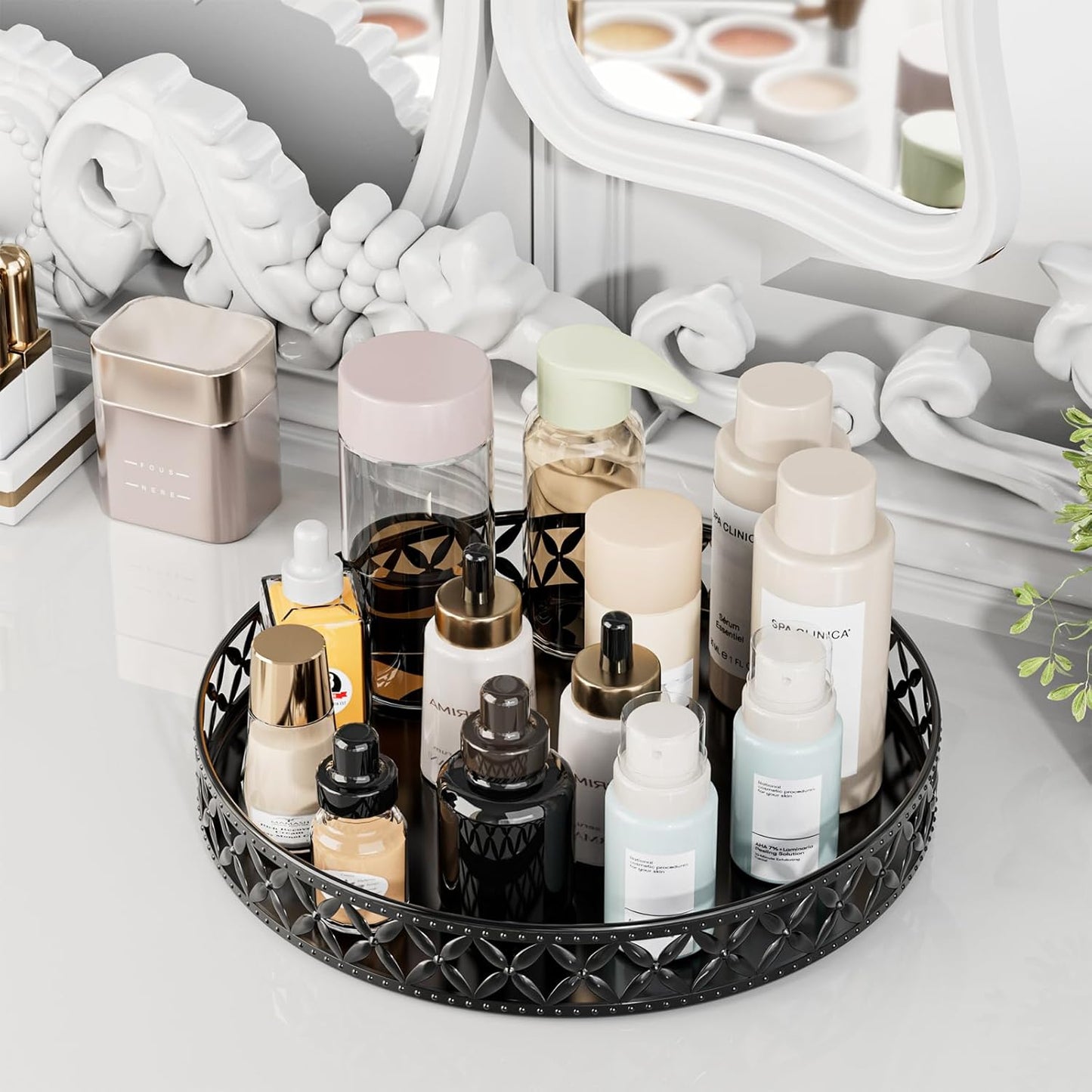 Vanity Tray / Floral-black / 11 Inch