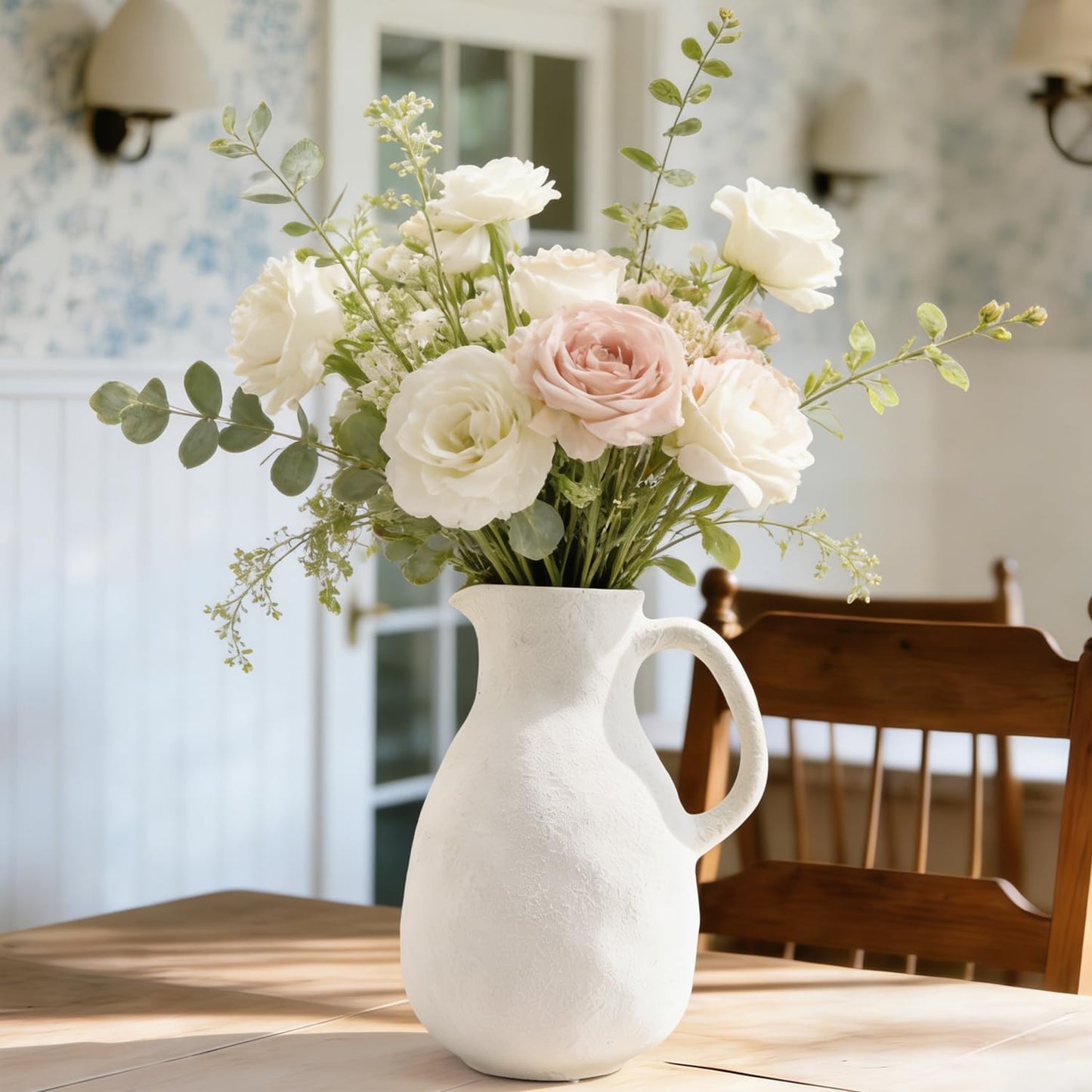 Ceramic Flower Vase Farmhouse Vase / White / 8 Inch