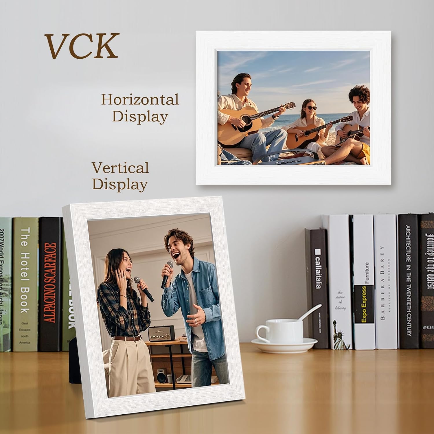 VCK 8.5 by 11 Picture Frame White 4 Pack, Wide Thick Wood Border, for Photo | Exclusive Woodgrain, Wall/Tabletop, HD
