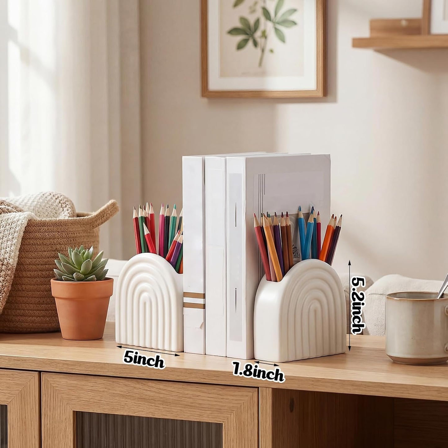 Decorative Ceramic Bookend Pen Holder / Set of 2