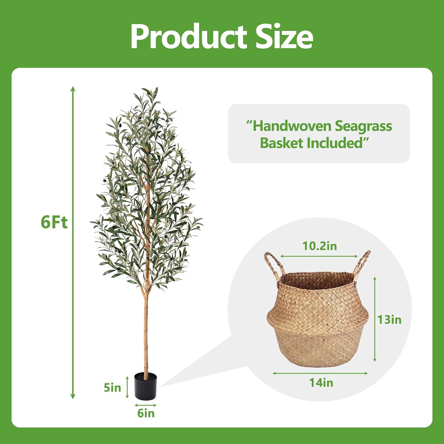 Lifelike Fake Plant / 6ft / Natural / 6 Inch