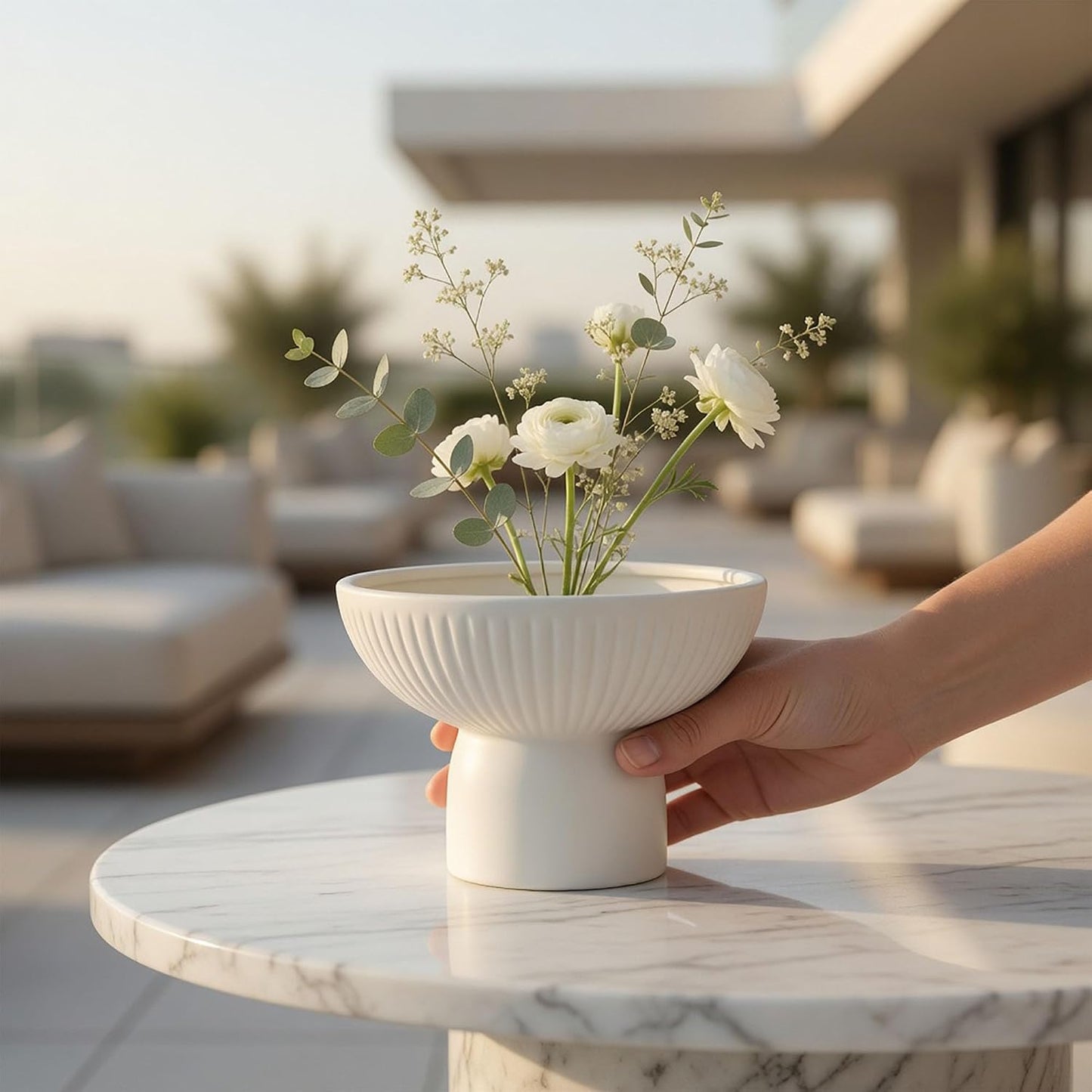 Table Art Flower Vase / White / Pedestal, 6