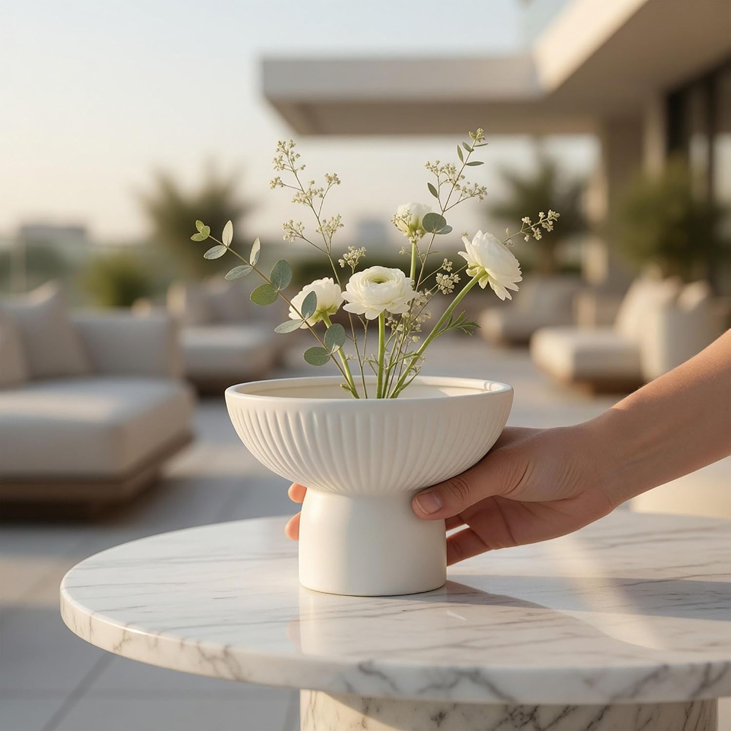 Table Art Flower Vase / White / Pedestal, 6