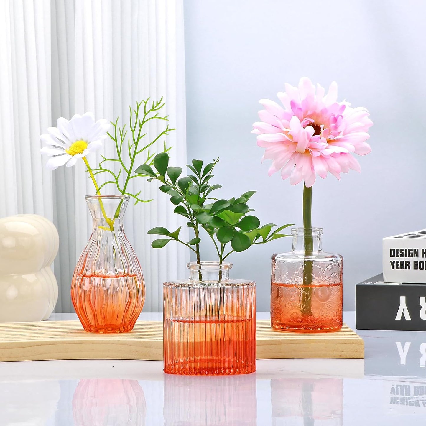 Glass Bud Vases / Orange / Set of 4
