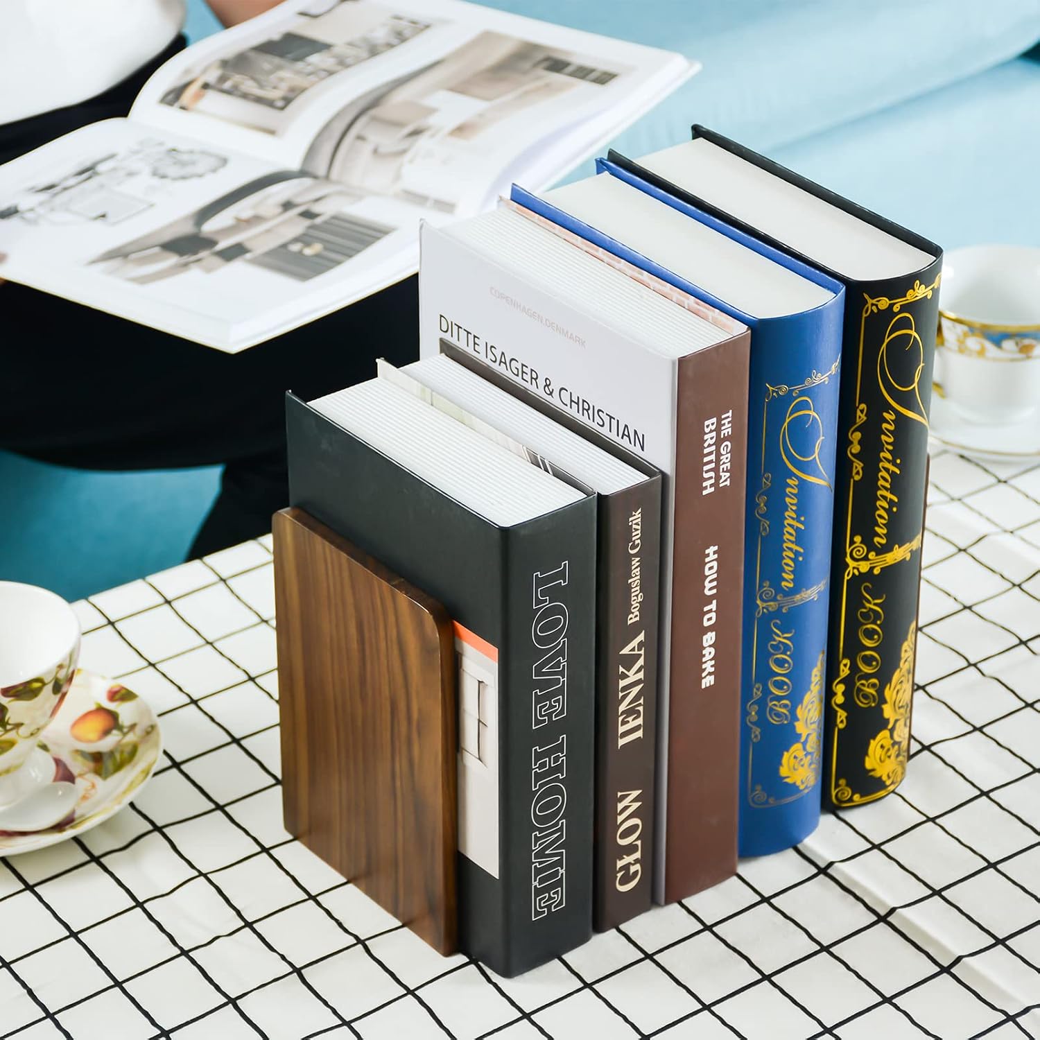 Large Bookend Hold Heavy Books- in Wood Bookends for Heavy / Walnut-s-2pair / 7 x 4 x 5 / Set of 2