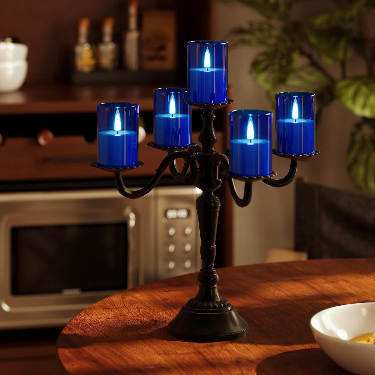 12Pack Flameless LED Candles with Timer, Battery Operated, Blue, 2"x3" | Small Pillar & Votive Candle with Realistic