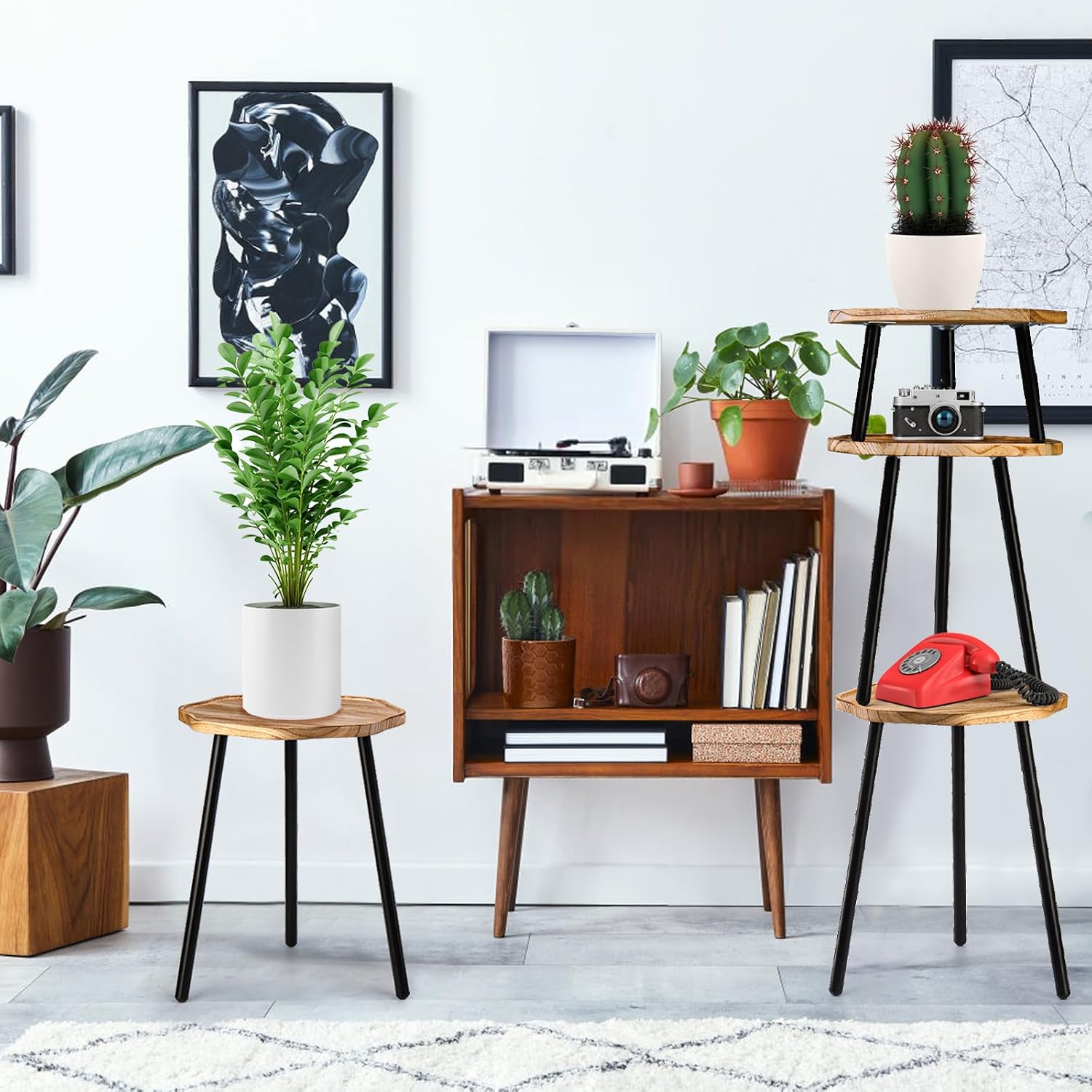 Wooden Mid Century Plant Stand Tall Plant Table Plant Holder Plant Riser for Flower / Set of 3