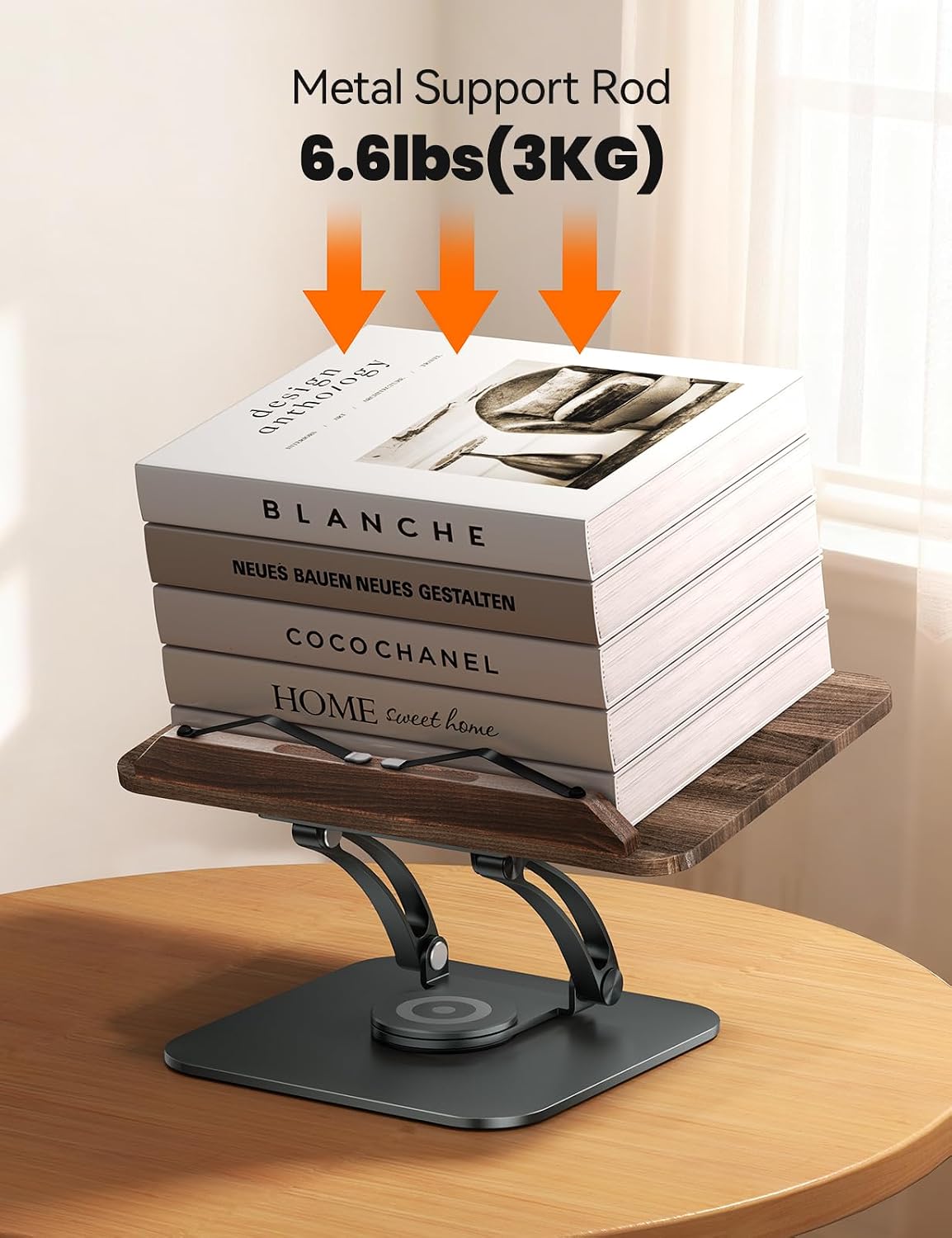 Tounee Book Stand for Reading, Adjustable Book Holder with 360° Swivel Base, Foldable Cookbook Stand Recipe Book Holder