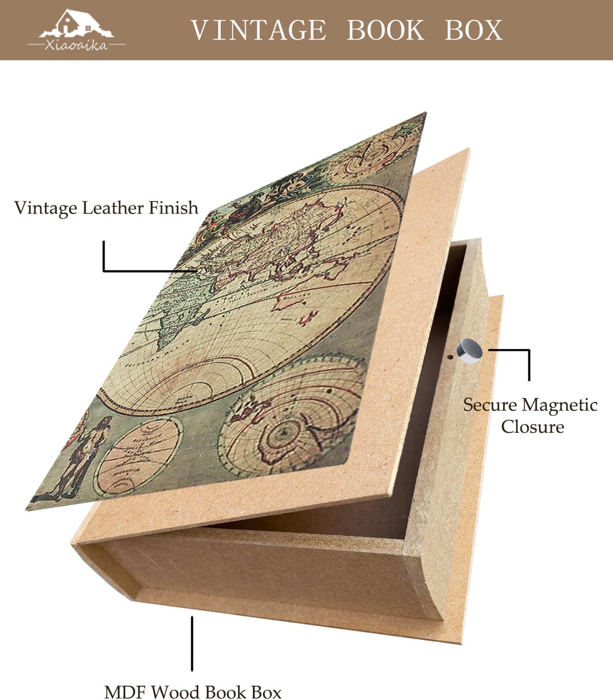 Decorative Wooden Book Boxes / 3 x Map / Set of 3