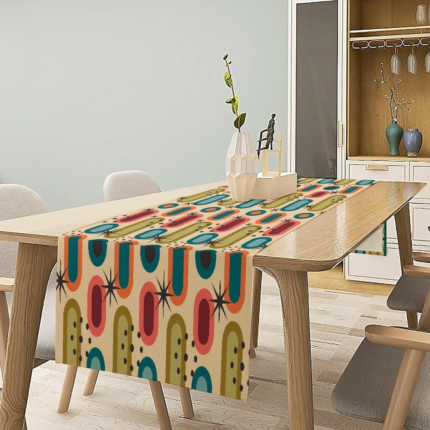 Mid Century Table Runner Treatments Geometric Minimalist Abstract Patterns Printed Linen Table Runner for Home Kitchen
