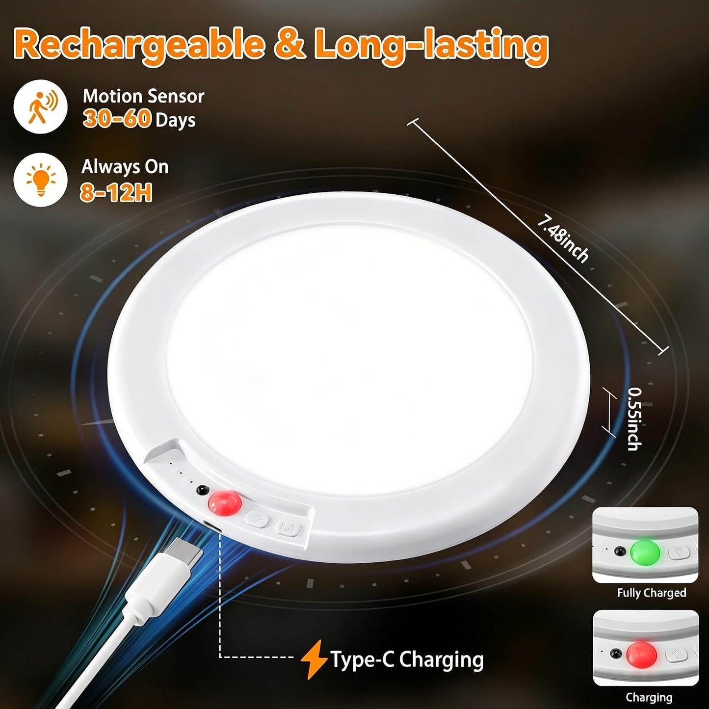 KYEKIO 2Pack Rechargeable LED Ceiling Light/Shower Light with Remote | Motion Sensor, Wireless Magnetic Easy-Install, 3