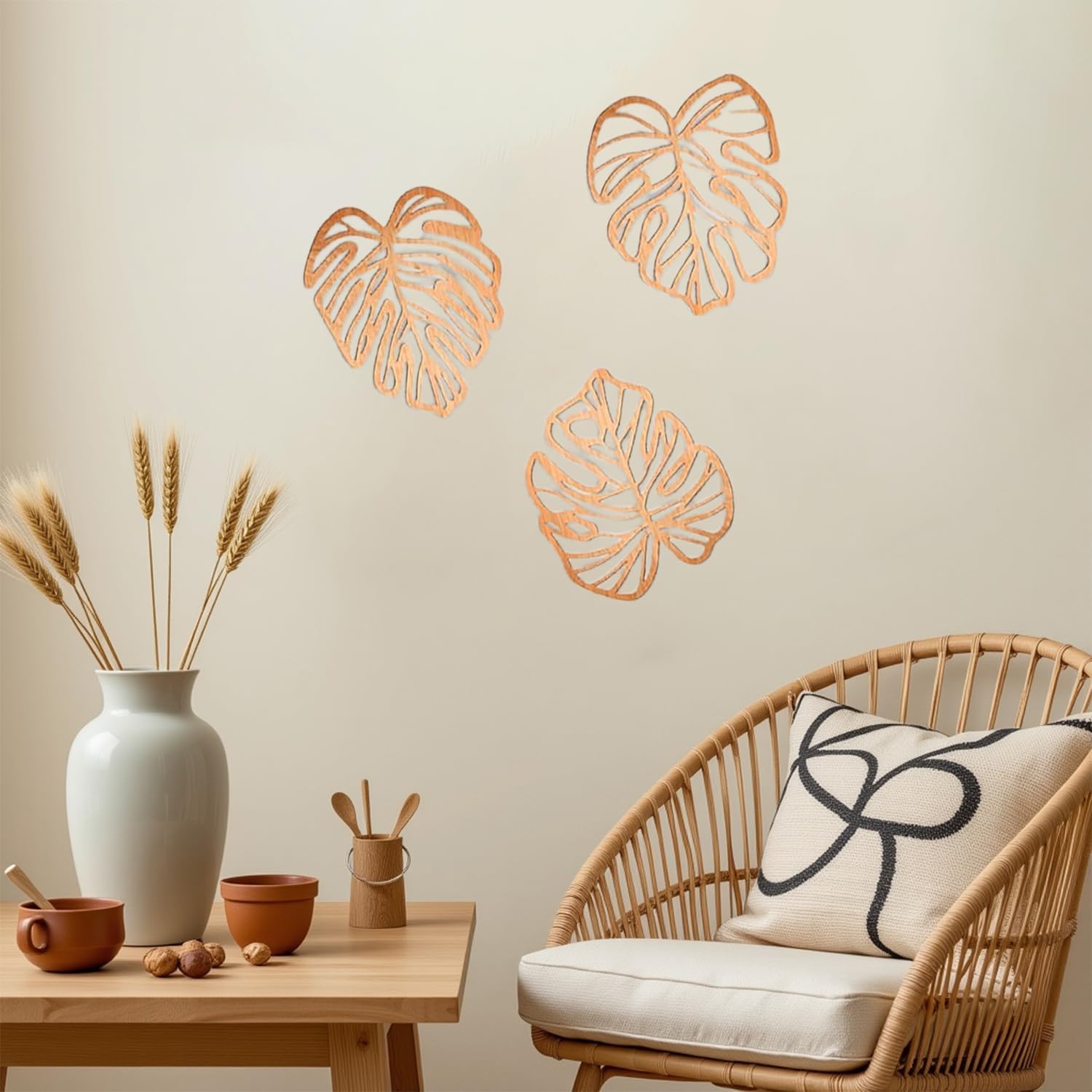 Boho Tropical Jungle Plant Wall Art / Light Brown / Set of 3