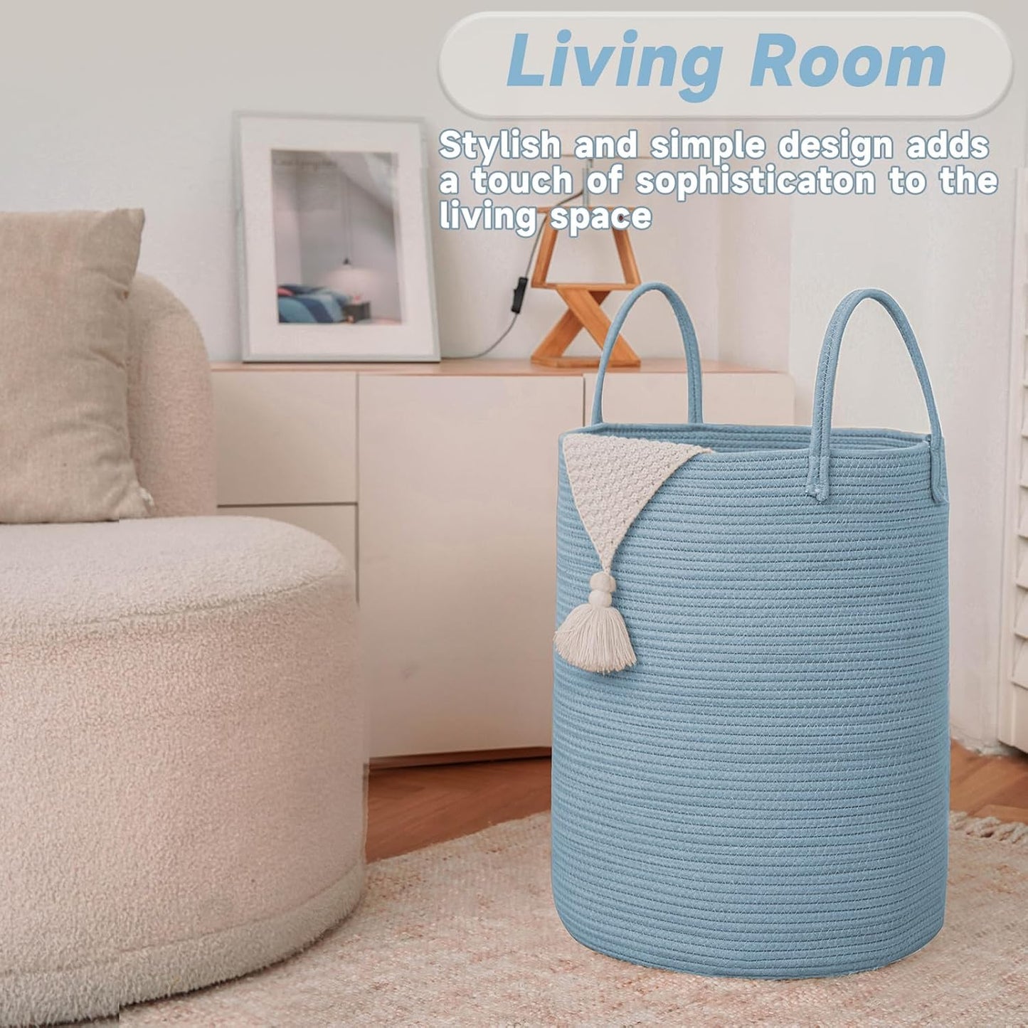 Large Woven Laundry Basket Hamper / Blue / 60L