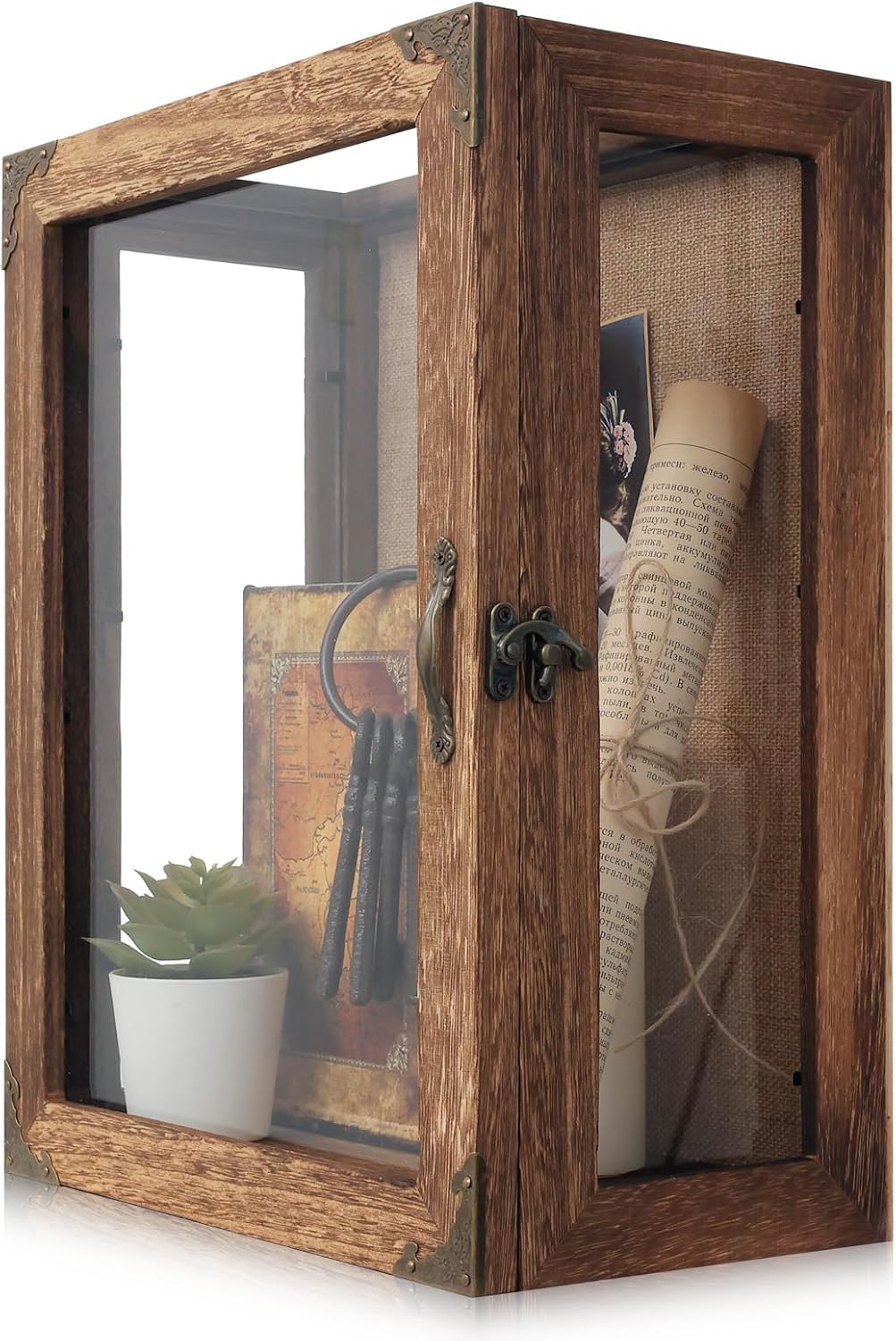 Shadow Box Display Case 11x14 Deep with Glass on 4 Sides, 6.2in Depth Wall Mounted Memory Box for Keepsakes, Wooden