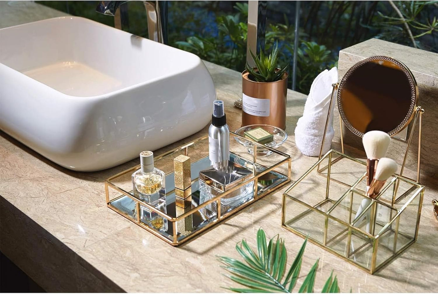 Dresser Ornate Tray Metal Decorative Tray Jewelry Perfume Organizer Makeup Tray for Vanity / Gold