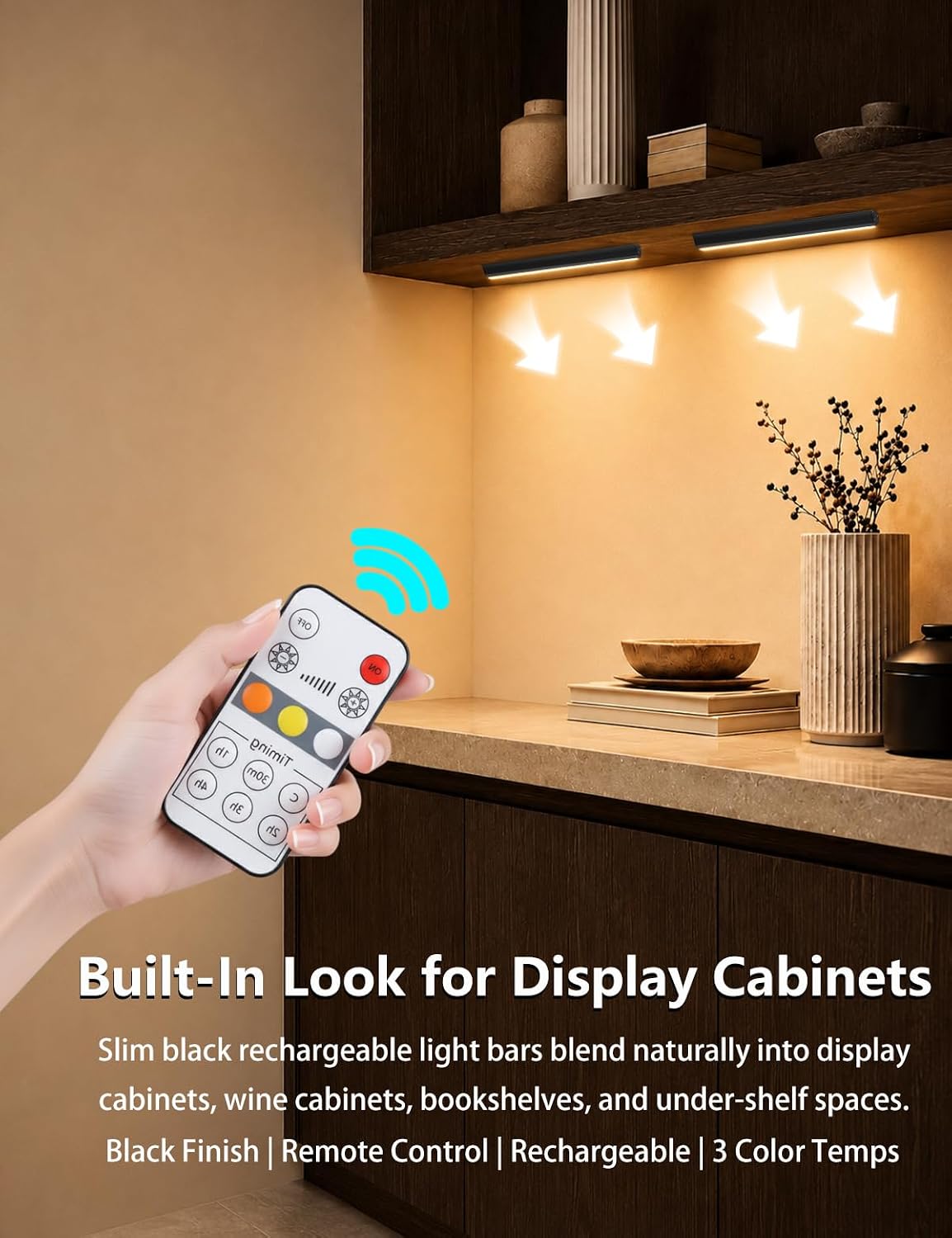 Under Cabinet Lighting Wireless, 2400mAh Rechargeable Cabinet Light, Battery Operated, Magnetic, Stick on, 106 LED