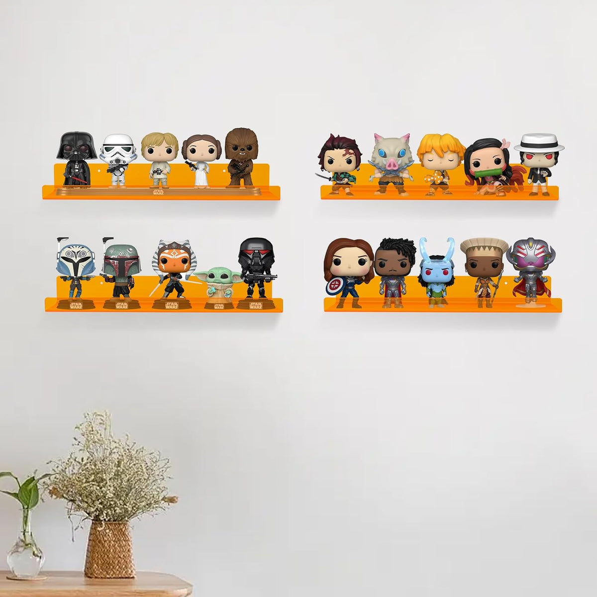 Dezzer 6 Pack Acrylic Shelves for Wall, 15" Acrylic Floating Shelves for Bathroom Bedroom, Invisible Bookshelf Wall