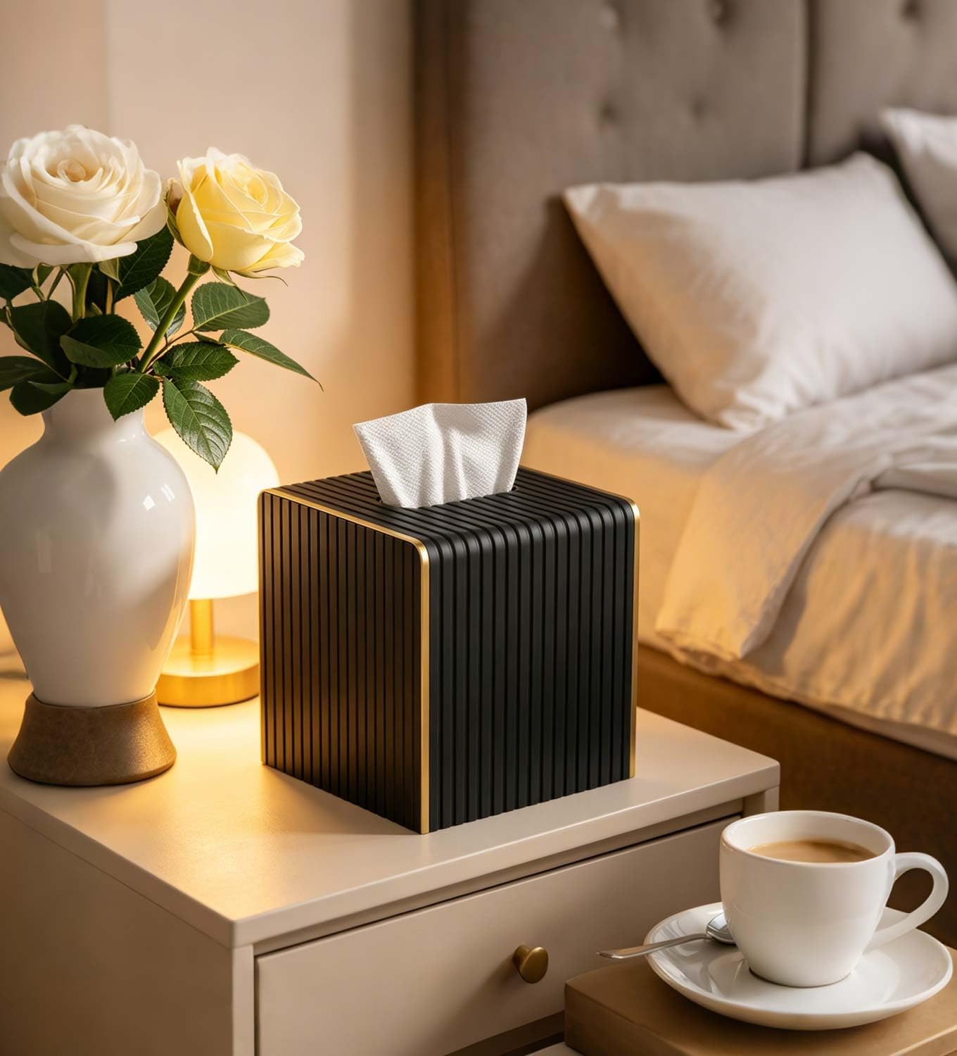 Tissue Box Cover Square / Blacks / Gold