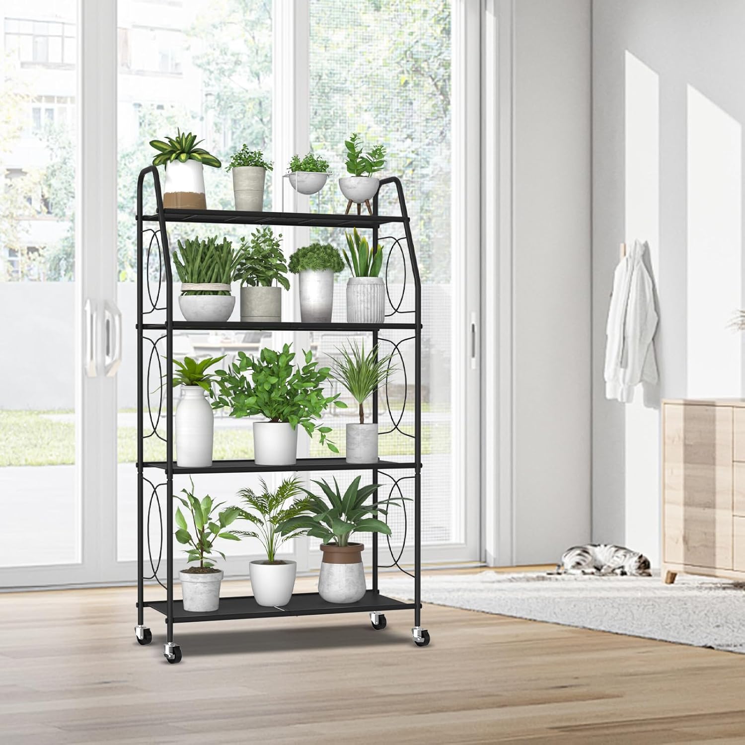 VyGrow 4 Tier Plant Stand with Wheels, Plant Shelf for Indoor Outdoor, Heavy Duty Metal Tall Plant Stands Holder Rack