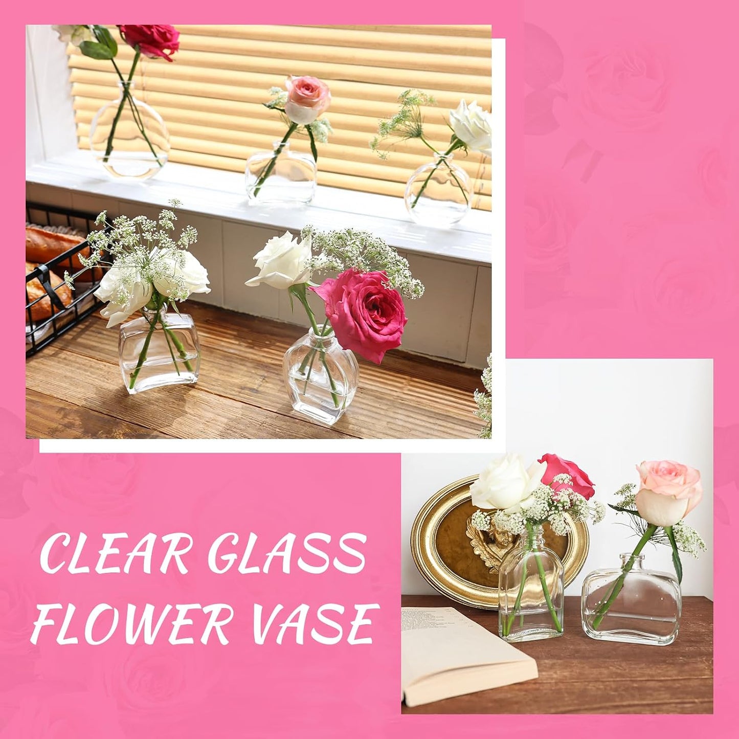 Glass Small Bud Vases Set / Clear / Set of 33