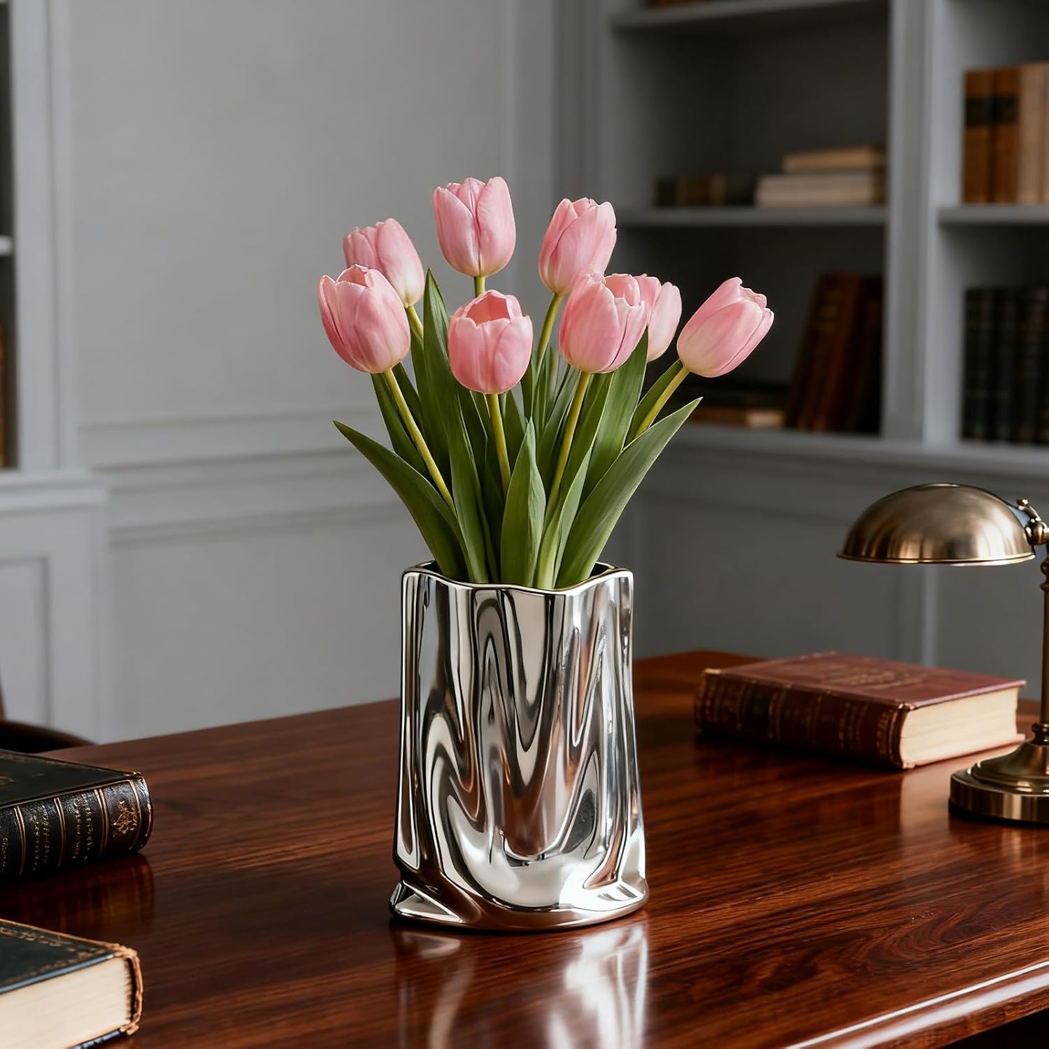 Liquid Chrome Ceramic Vase / Silver