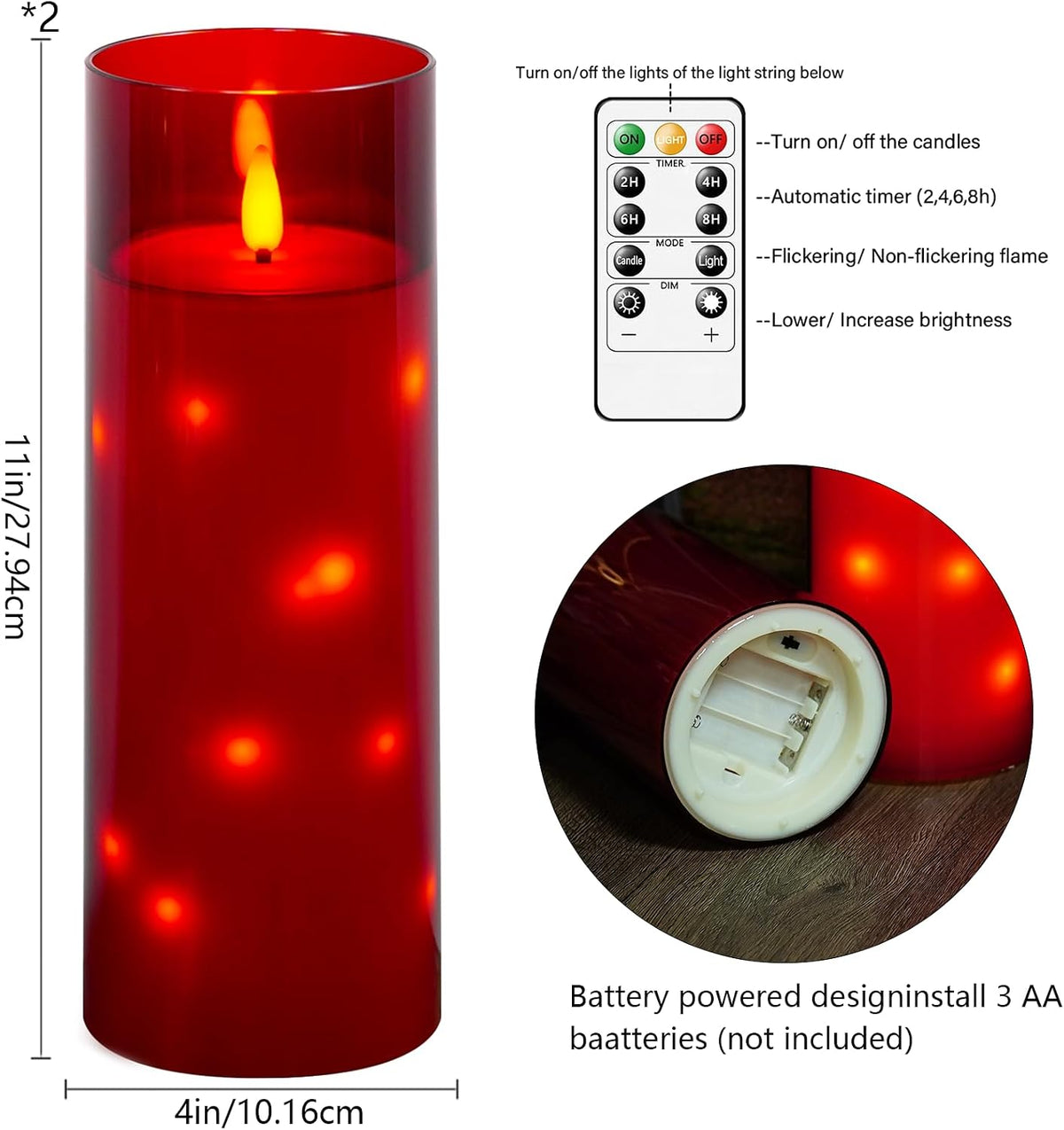 kakoya 11" x 4" Large Outdoor Waterproof Flameless LED Candles with Remote and Timer,Acrylic Pillar Candles Battery