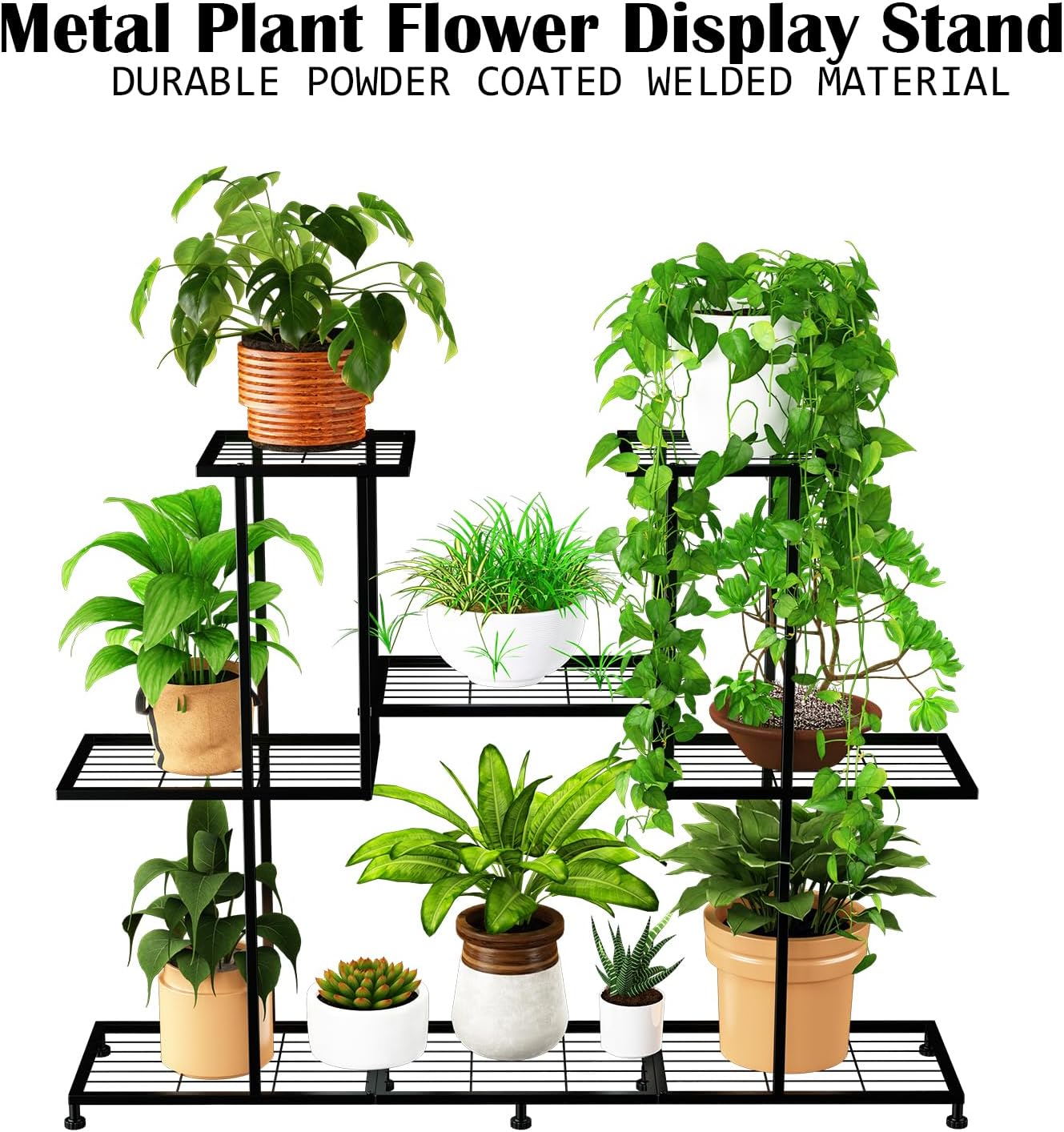 Twhep Metal Plant Stand, 5 Tiers Multifunctional Plant Stands for Indoor Plants, Decorative Black Steel Plant Shelf for