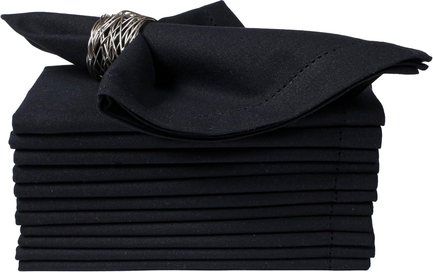 Bedding Craft Cloth Dinner Napkins Set of 12 – 18x18 Jet Black Linen-Look Hemstitched – Reusable Machine Washable