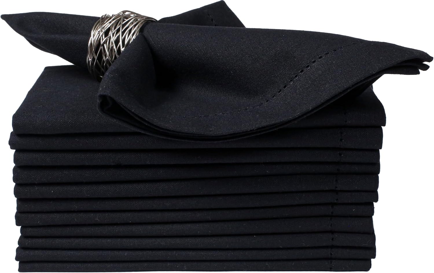 Bedding Craft Cloth Dinner Napkins Set of 12 – 18x18 Jet Black Linen-Look Hemstitched – Reusable Machine Washable